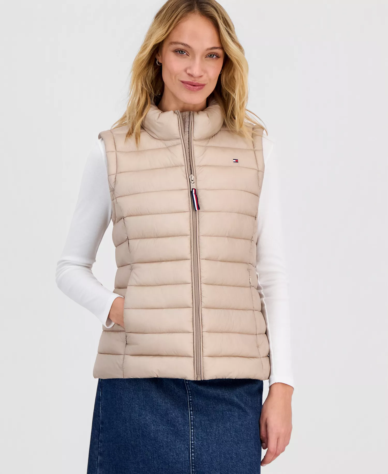 Women's Zip-Front Puffer Vest - Champagne - L