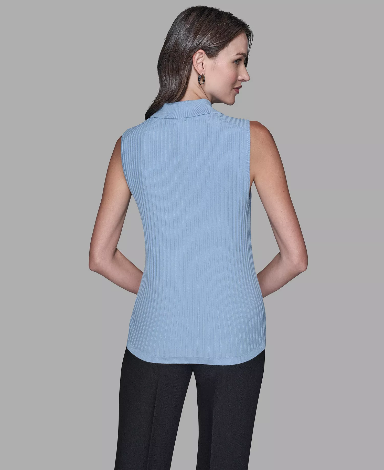 Women's Sleeveless Collared Sweater - Blue Aura - L
