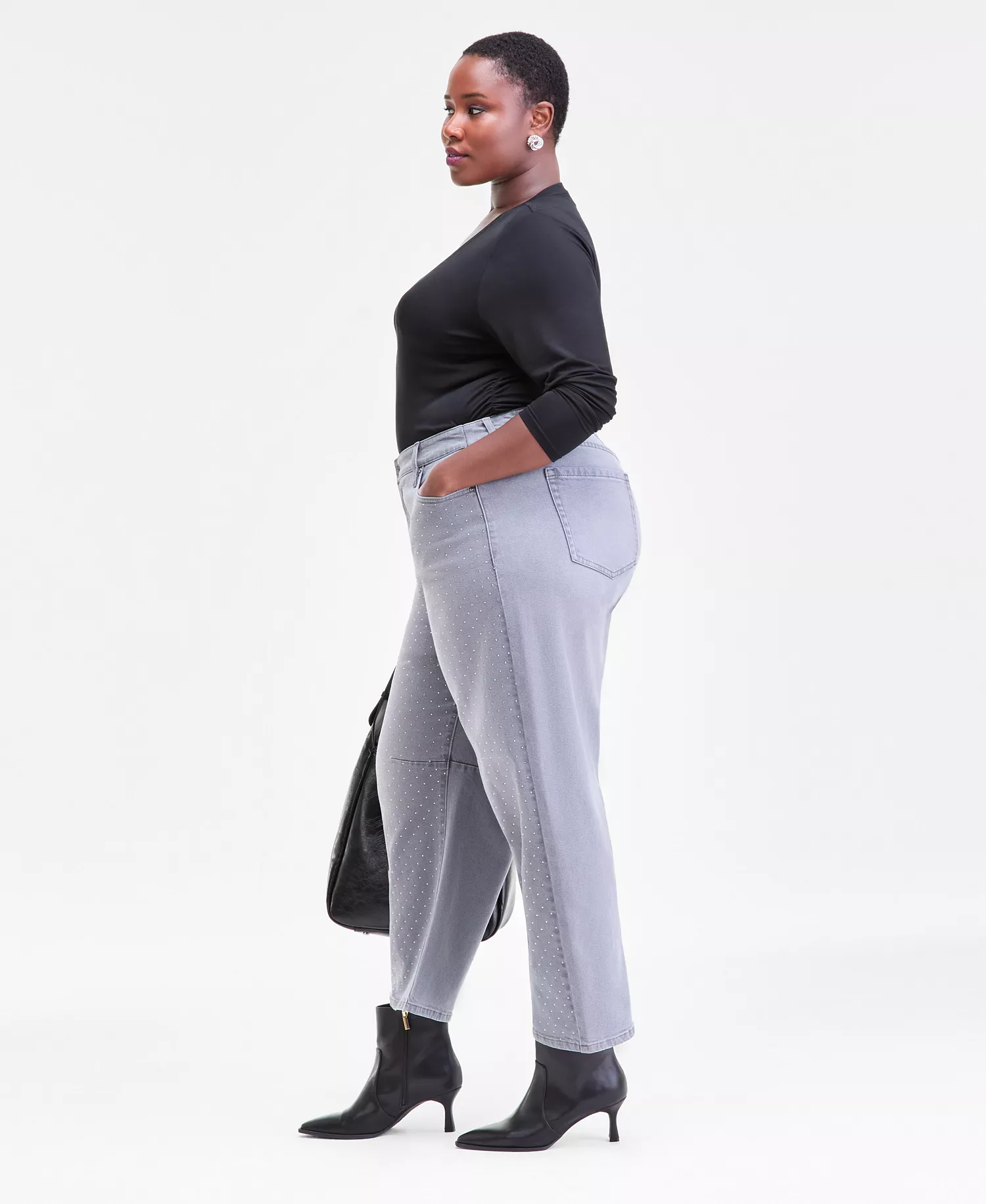 Plus Size High Rise Rhinestone Barrel-Leg Jeans, Macy's Exclusive - Perry Wash - 14W