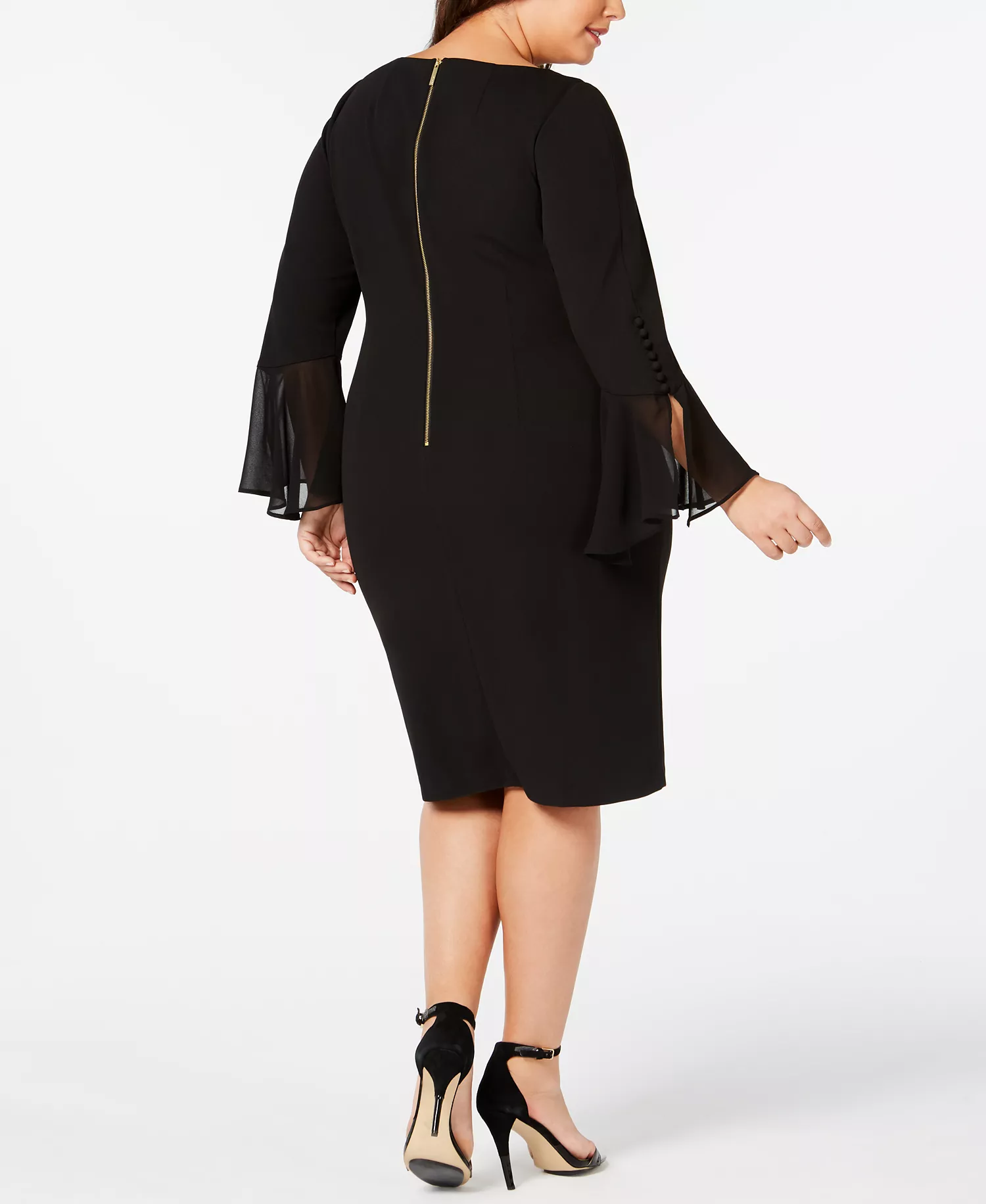 Plus Size Illusion Bell-Sleeve Dress - Black - 22W