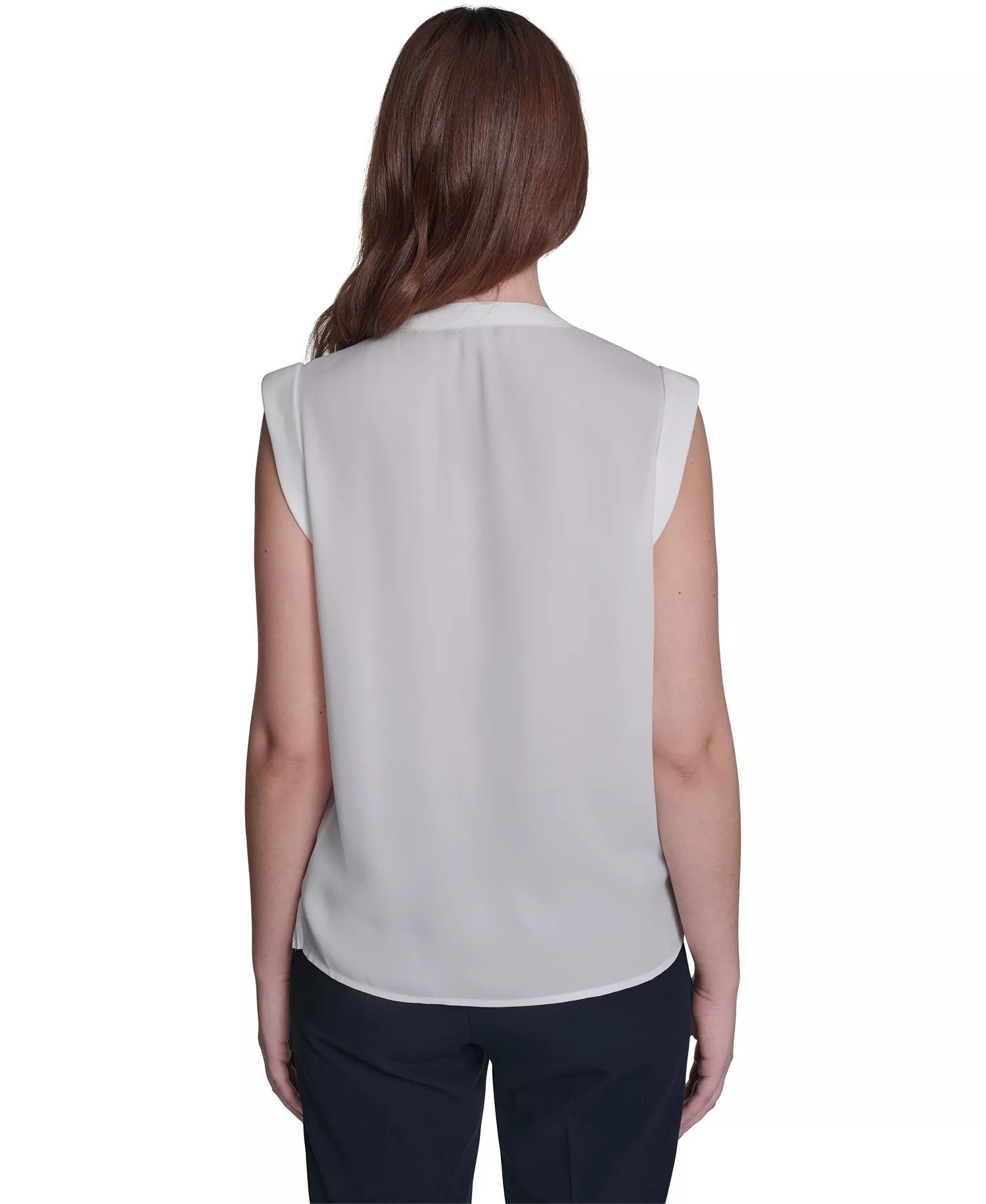 Women's V-Neck Pleated Blouse - Ivory - L