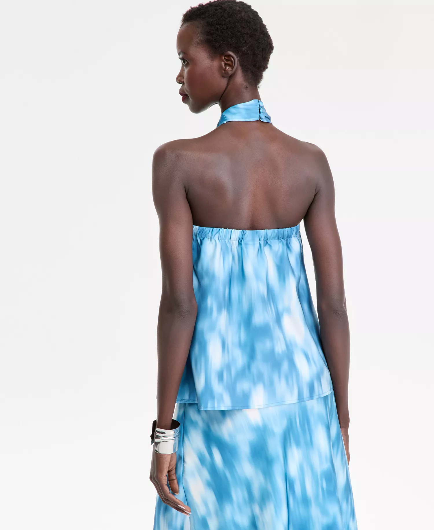 Women's Printed Satin Knotted Halter Top, Macy's Exclusive - Blue - L