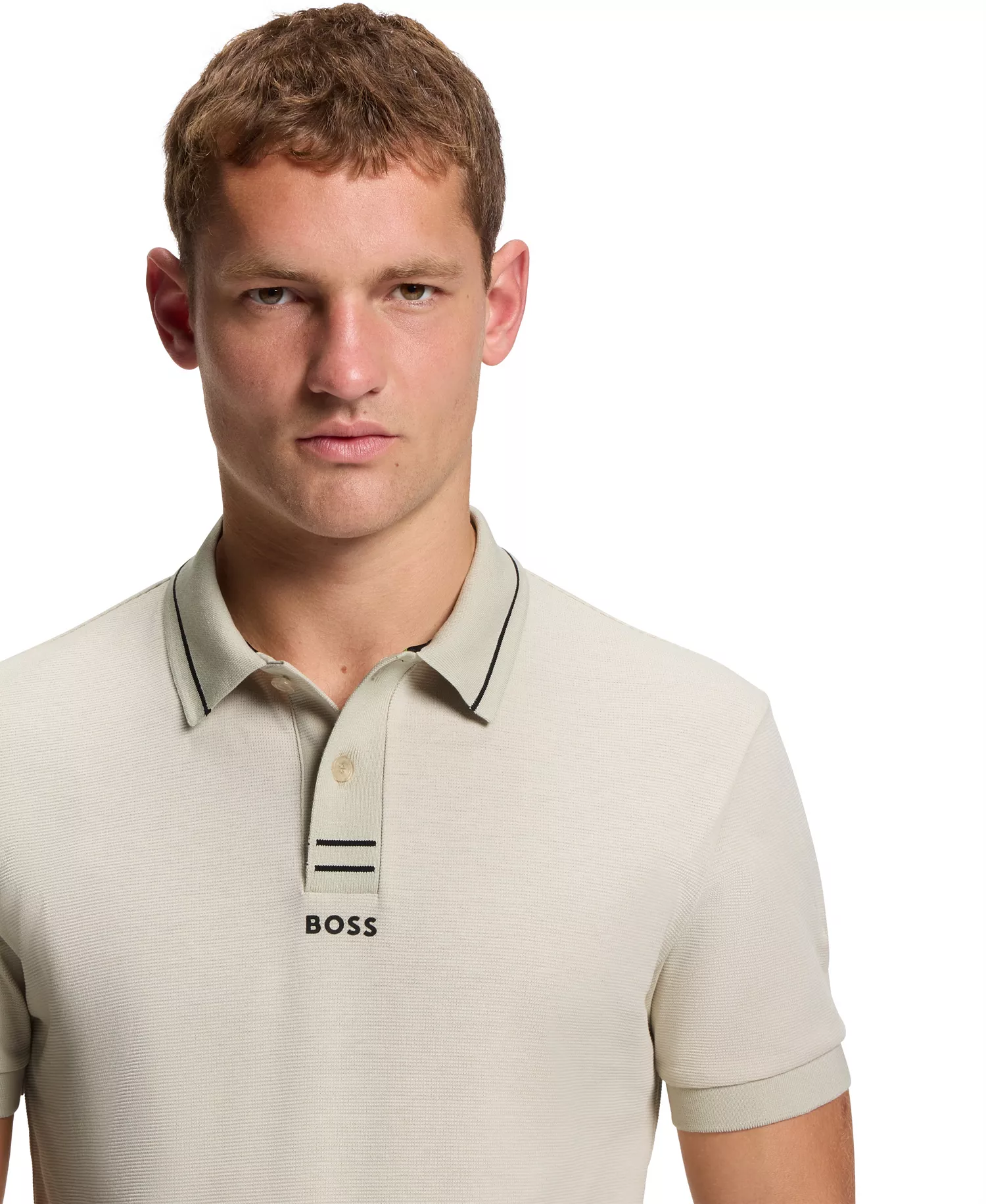 Men's Cotton Pique Slim-Fit Polo Shirt - Open Beige - L