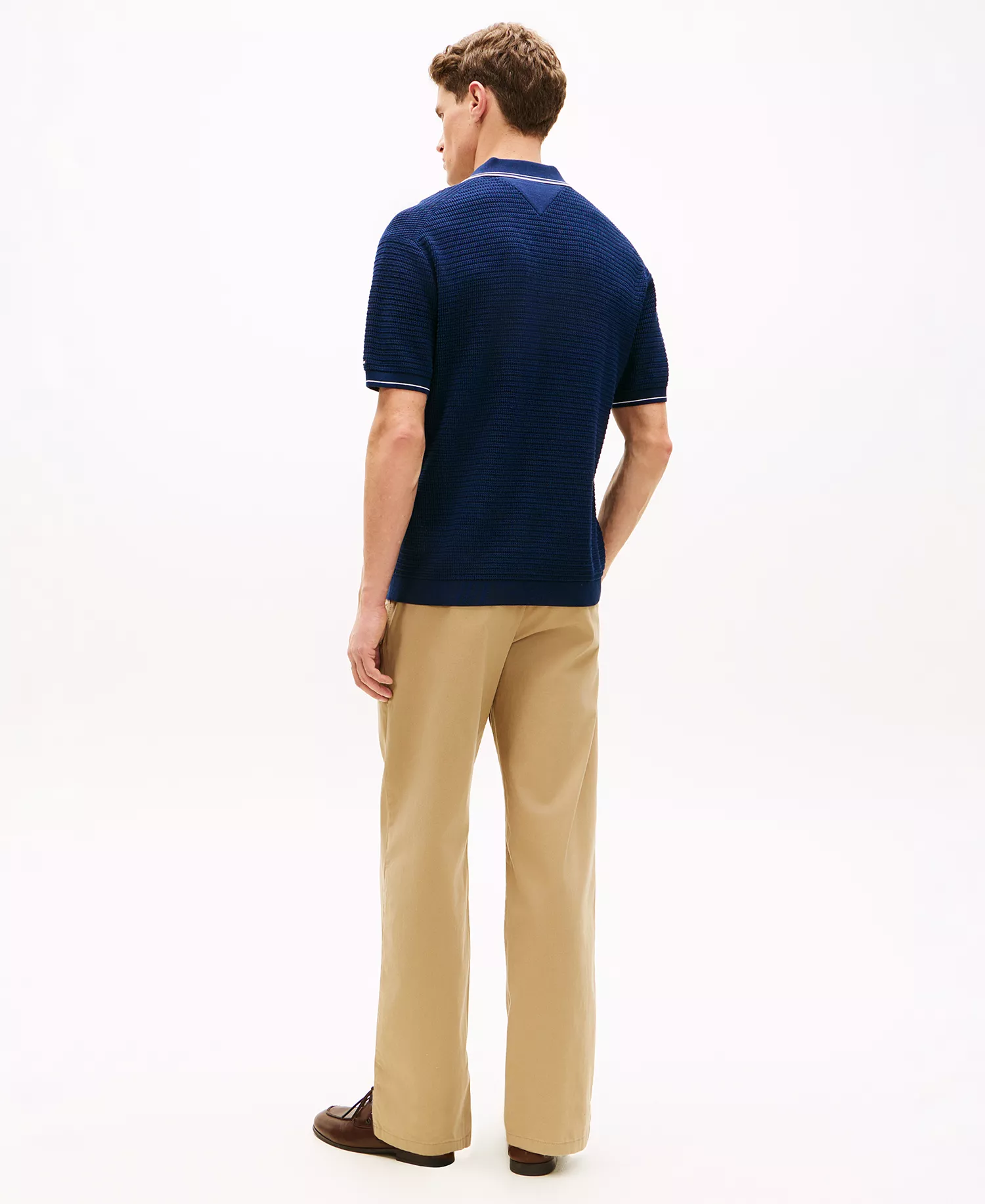 Men's Regular-Fit Texture Johnny Collar Tipped Knit Polo Shirt - Navy Iris - L