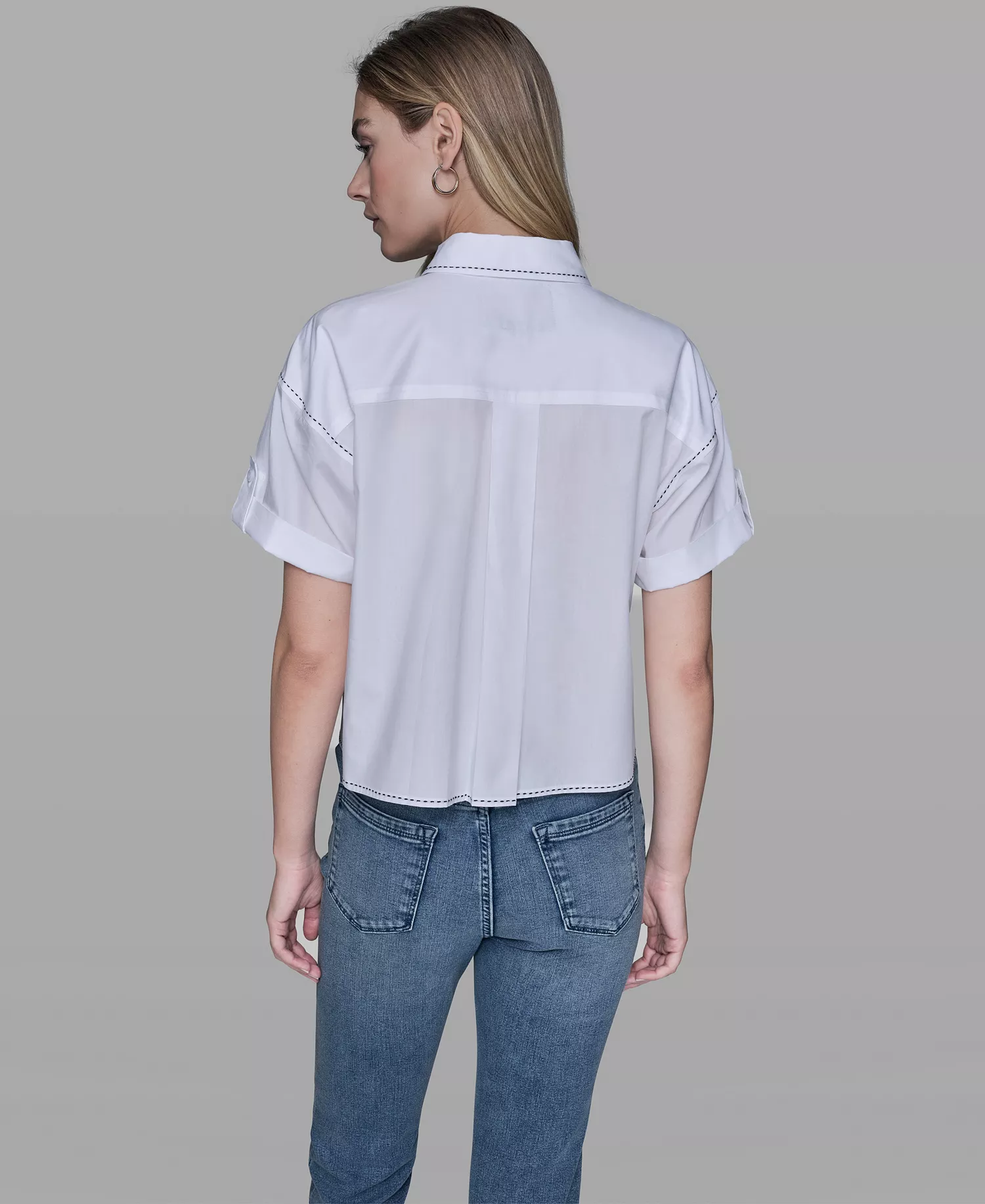 Women's Collared Short-Sleeve Blouse - White - L