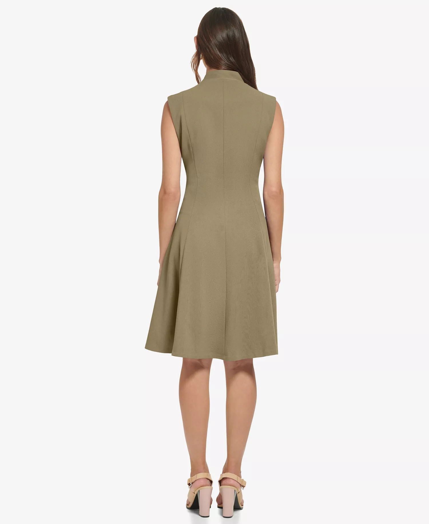 Women's Collared V-Neck Knee-Length Dress - Lugguage - 10