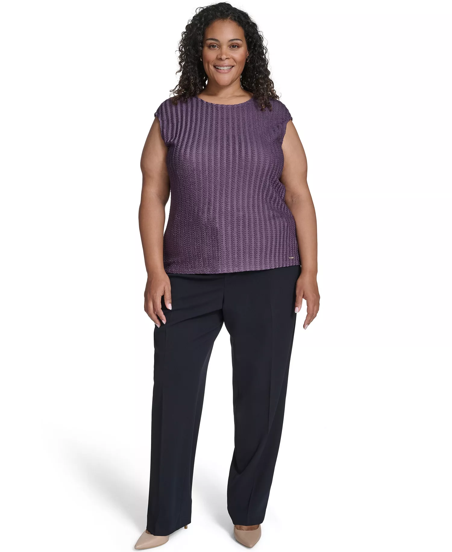 Women's Plus Size Cap Sleeve Textured Knit Top - Winter Plum - 1X