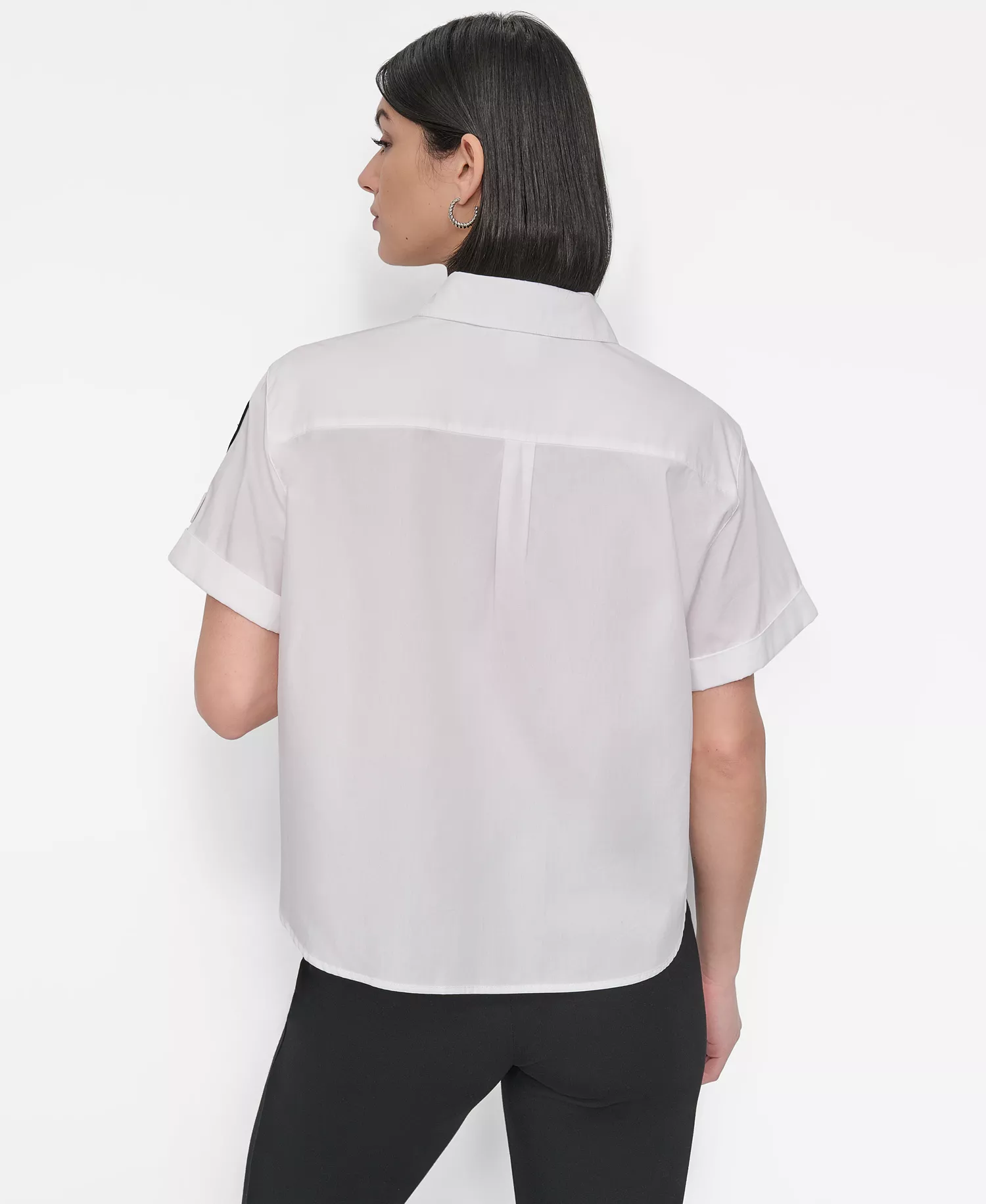 Women's Cotton Collared Pins & Patch Blouse - White - L