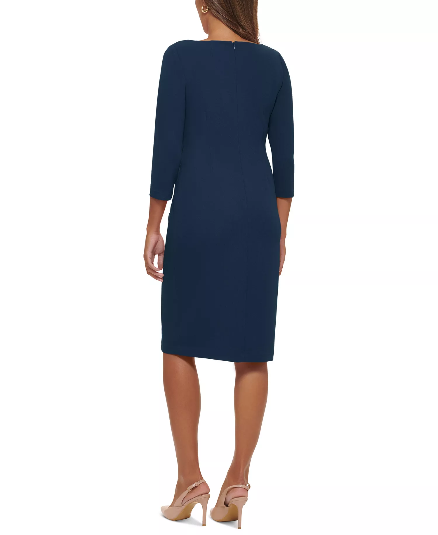 Women's Foldover-Neck Front-Slit Sheath Dress - Indigo - 10