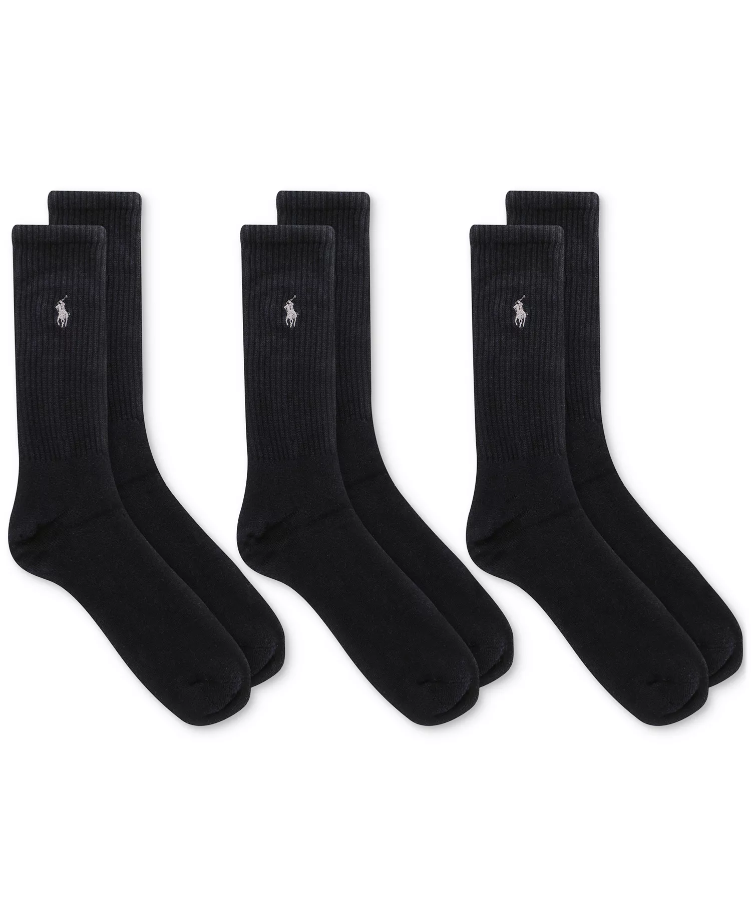 Men's Ribbed Cushion Foot Crew Socks, 3-Pack - Black - 10-13