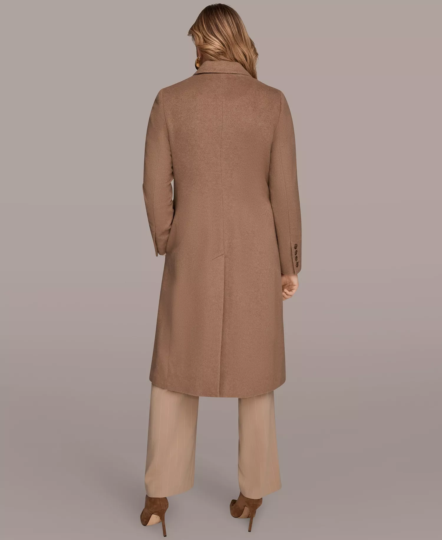 Women's Single-Breasted Stitch Trimmed Coat - Camel - L