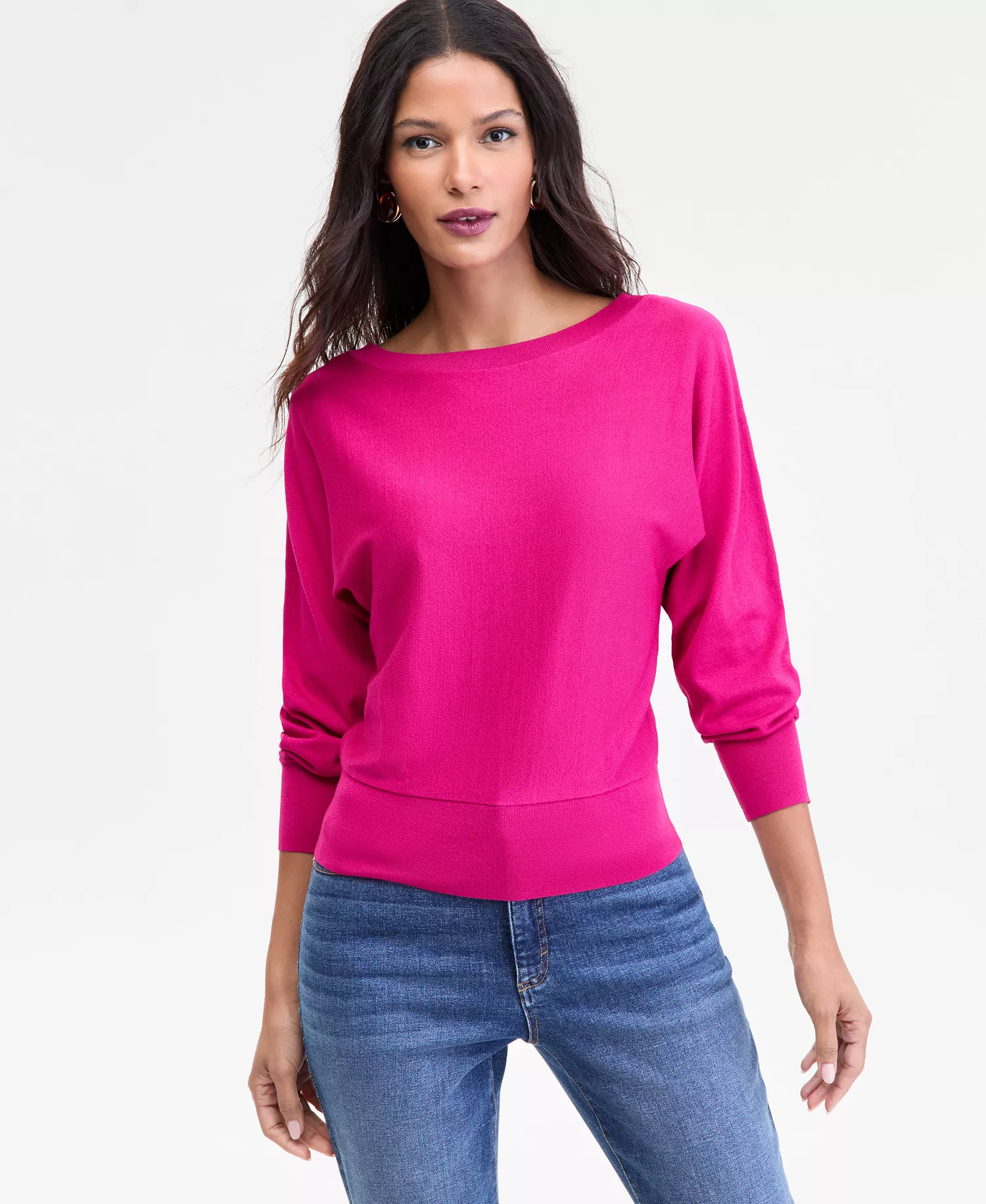 Women's Boat-Neck Sweater, Macy's Exclusive - Bright Fuchsia - L