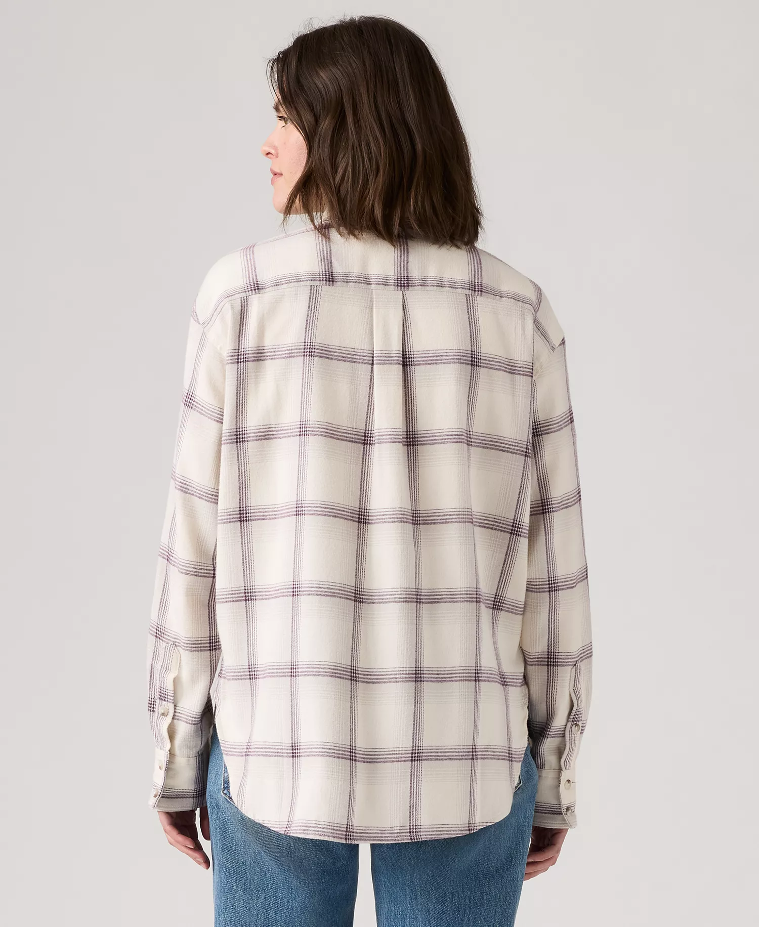 Women's Henriette Flannel Long Sleeve Shirt - Manon Plaid Whisper White - L