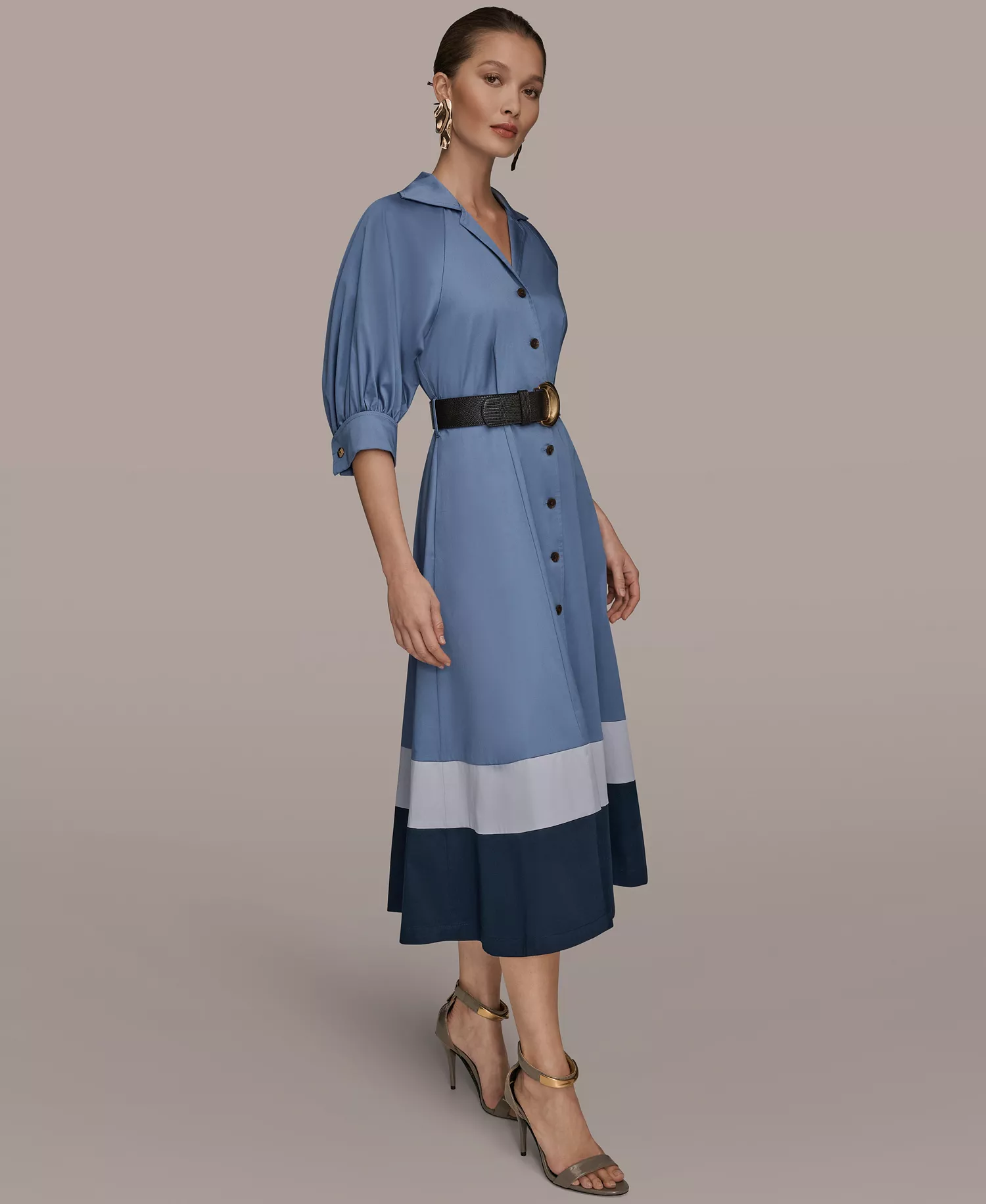 Women's Collared Belted Midi Dress - Tempest/Dusk/Nightfall - 0P