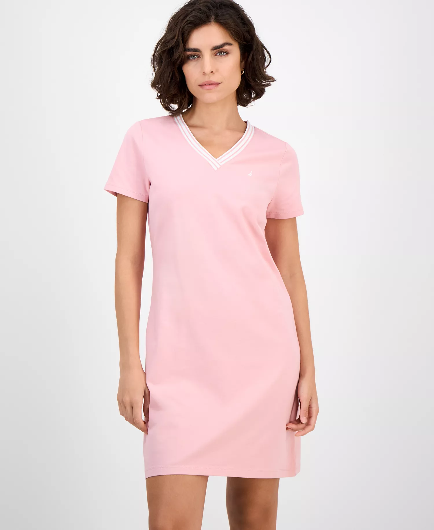 Nautica Women's V-Neck T-Shirt Dress - Bridal Rose - L