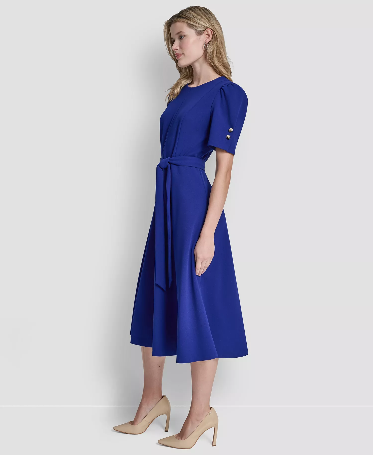 Women's Short-Sleeve Jewel Neck Midi Dress - Marine - 10