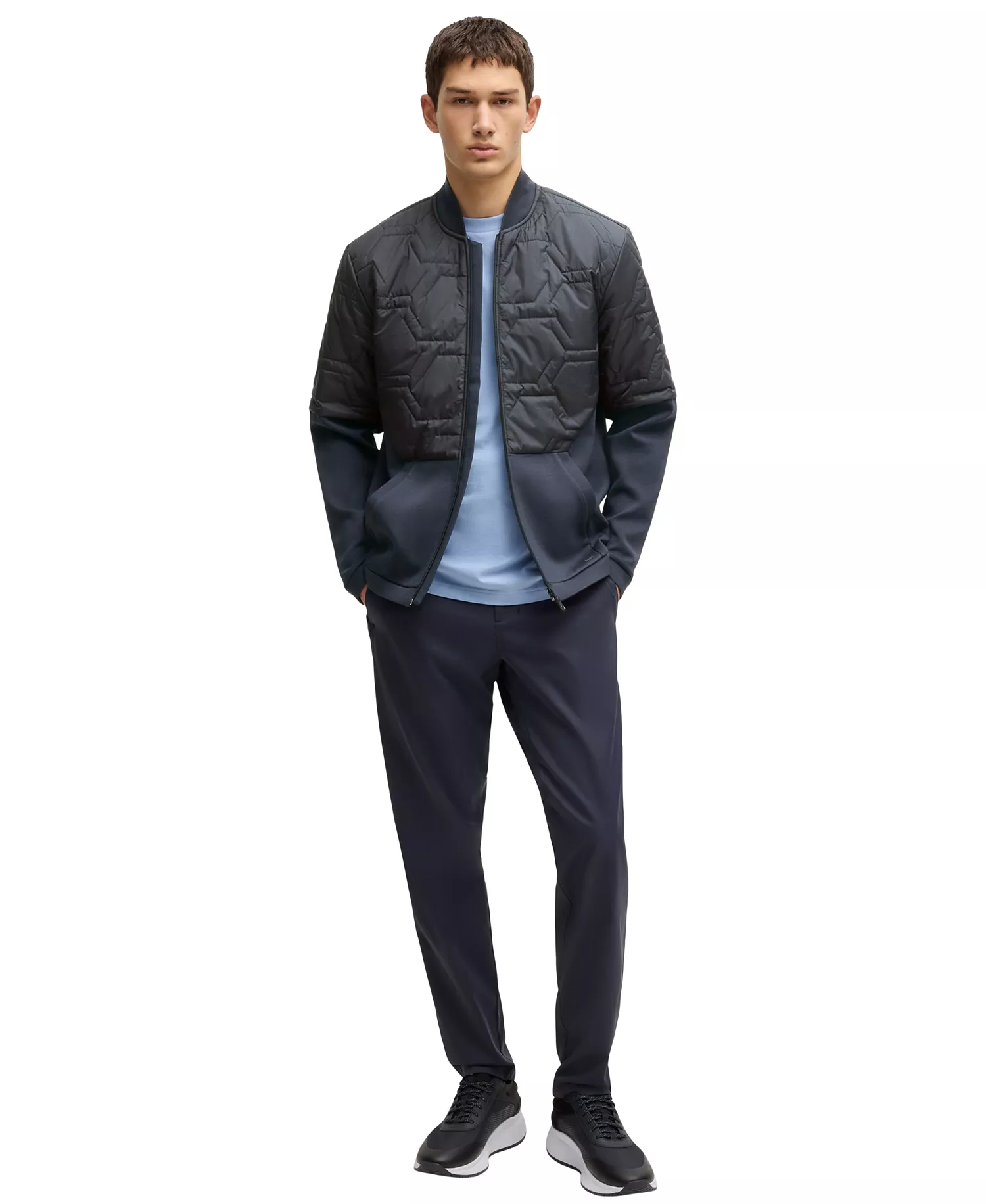 Men's Quilted Hybrid Jacket - Dark Blue - L