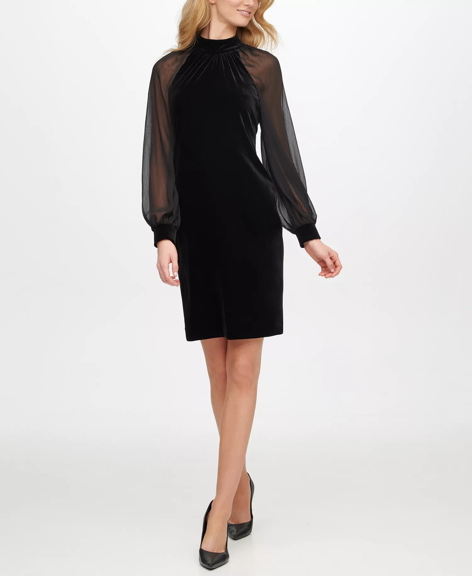 Women's Velvet Mock Neck Dress - BLACK - 14