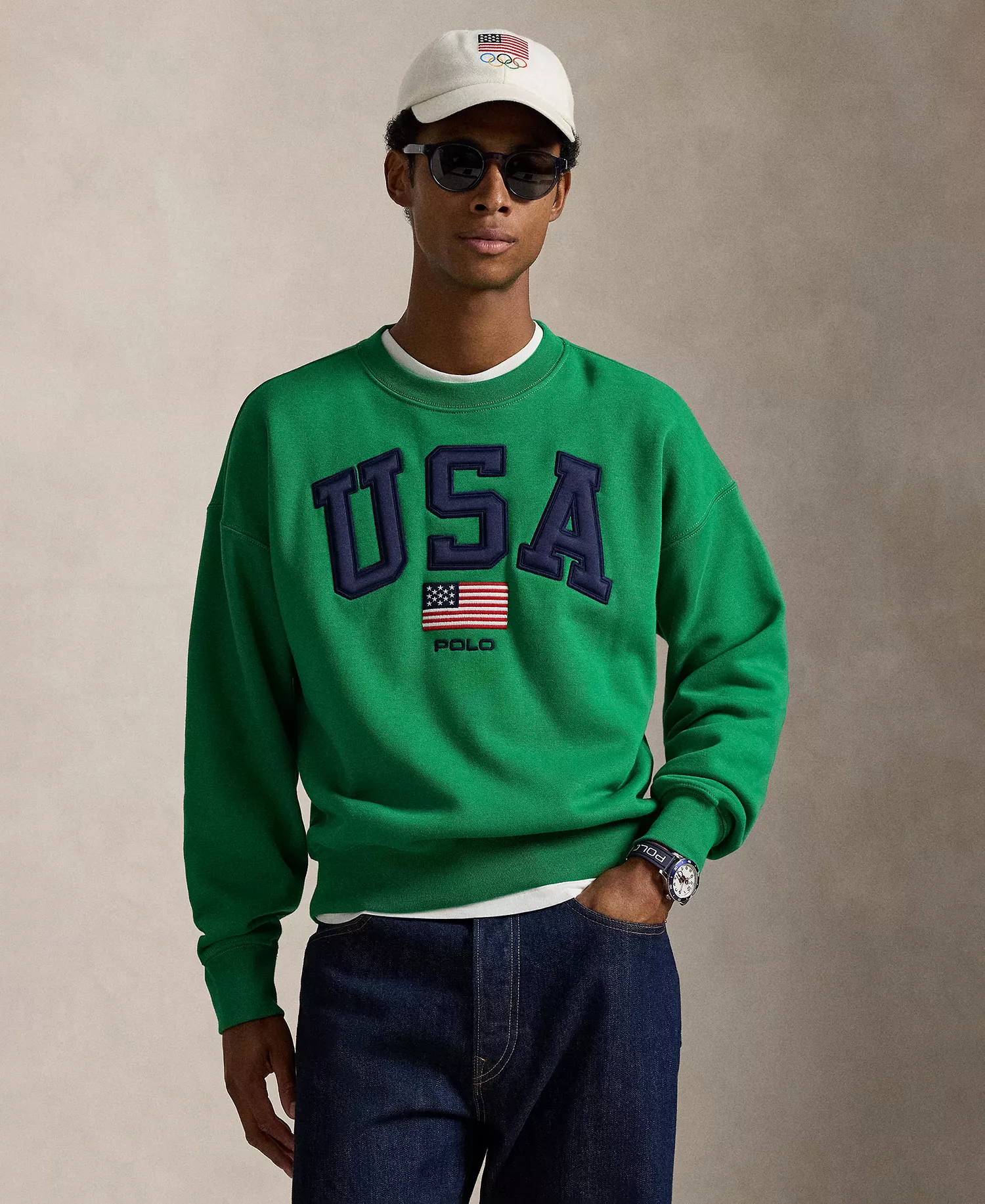 Men's Vintage Fit Flag Fleece Sweatshirt - Billard Green - L