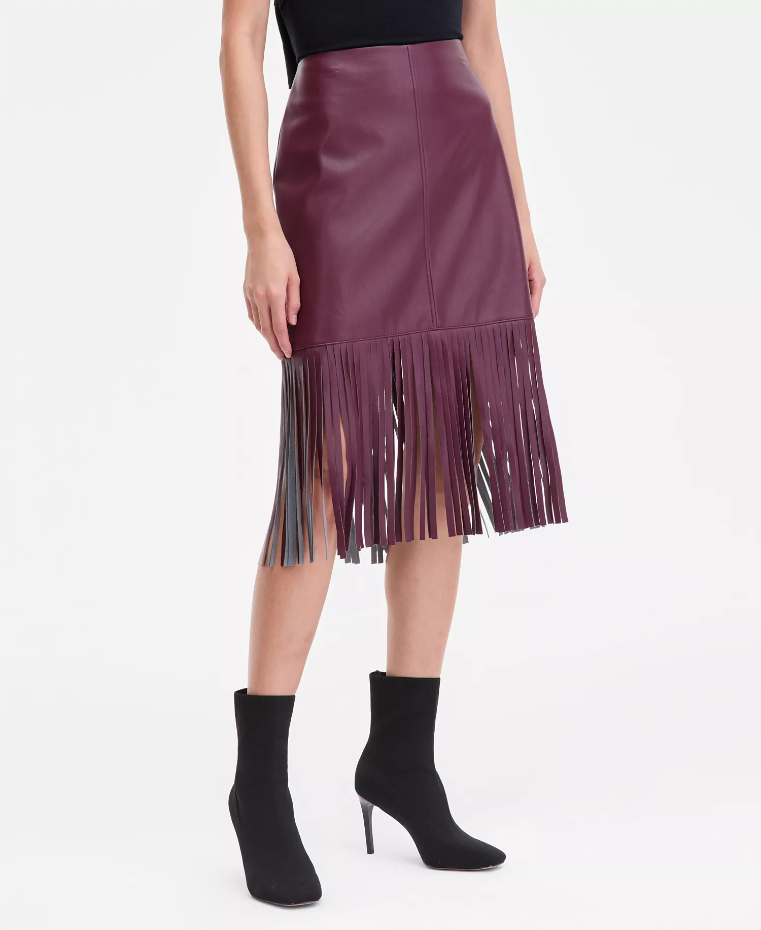 Women's Faux-Leather Fringe-Trim Skirt, Macy's Exclusive  - Port Royale - 0