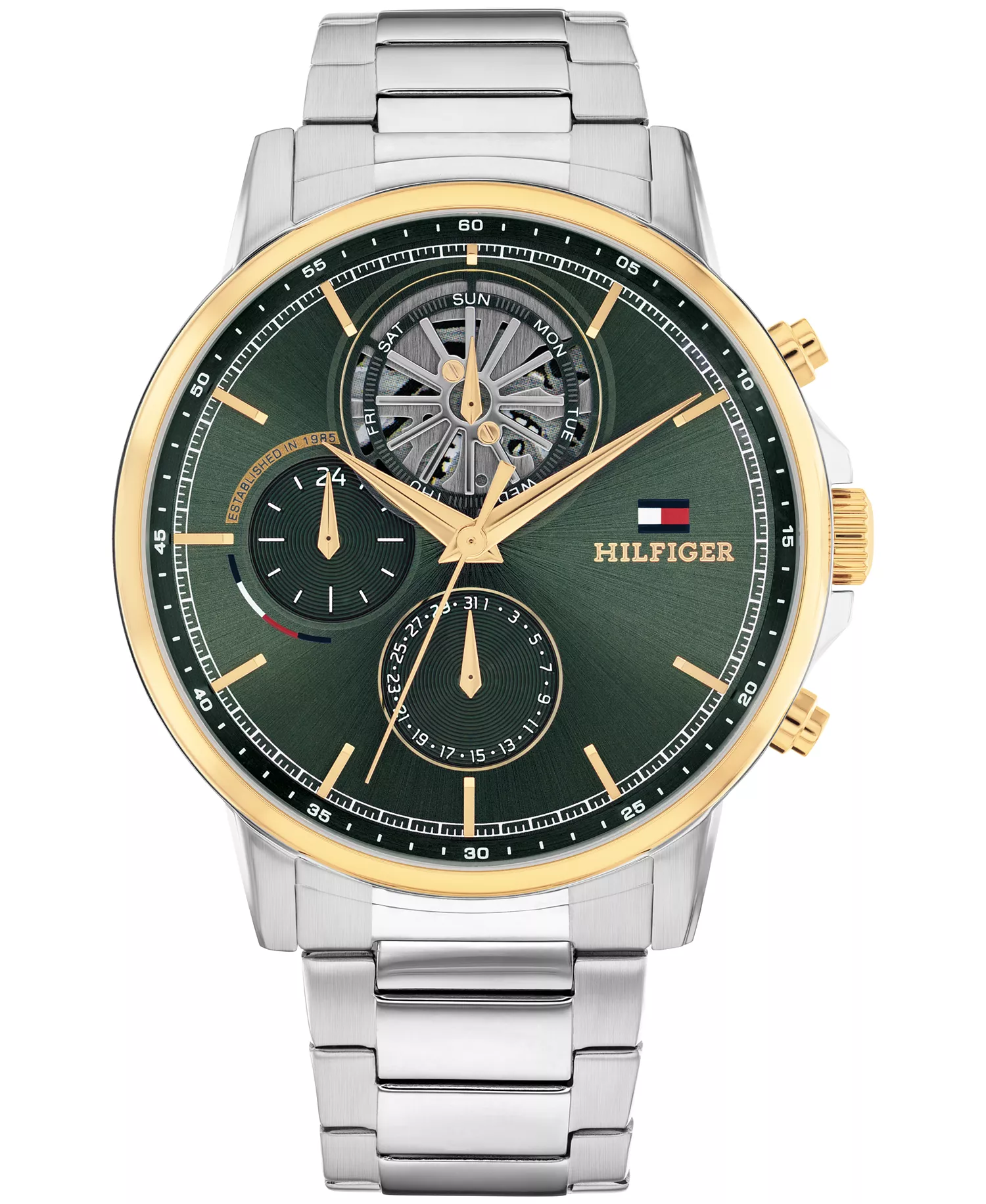 Men's Multifunction Silver Tone Stainless Steel Bracelet Watch, 44mm - Silver - 44