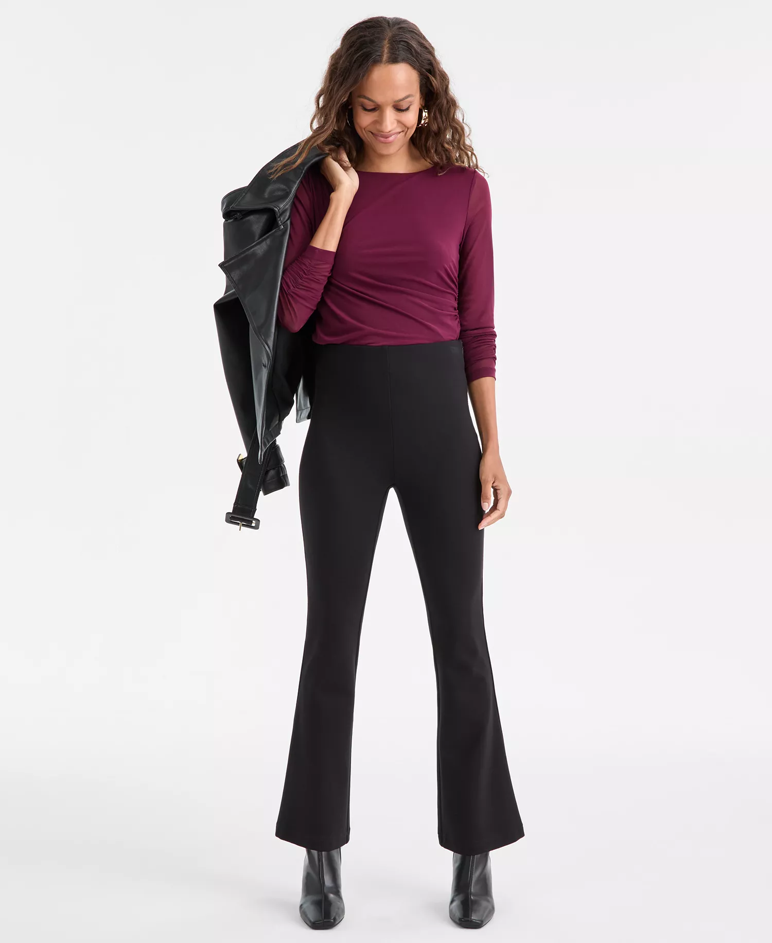 Petite Ponte-Knit Flare Pants, Created for Macy's - Deep Black - P/L