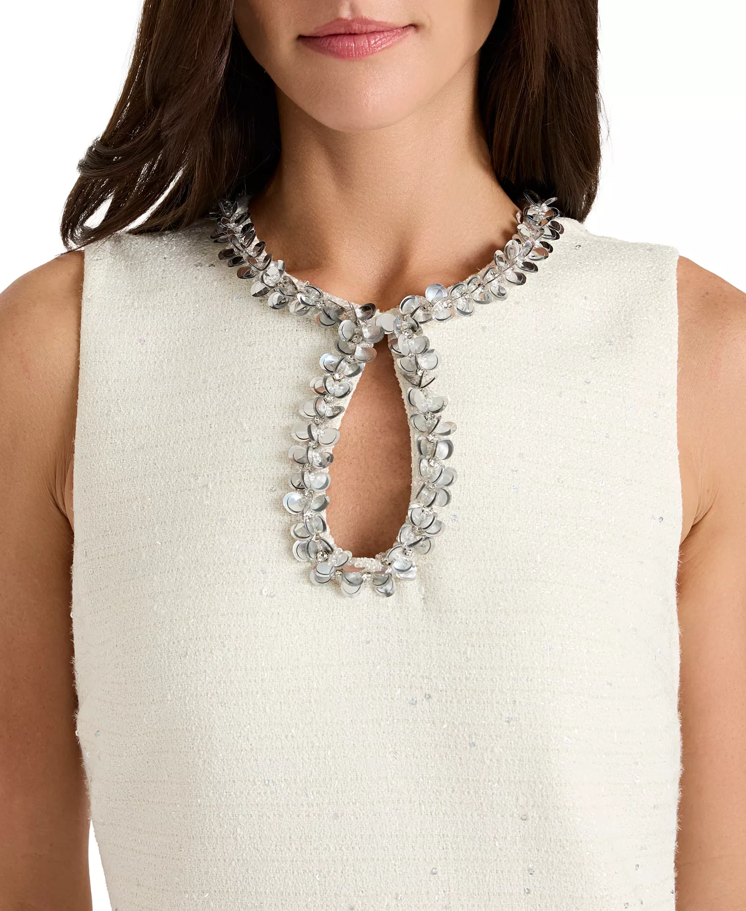 Women's Beaded Keyhole Neck Boucle Dress - Vanilla - 10