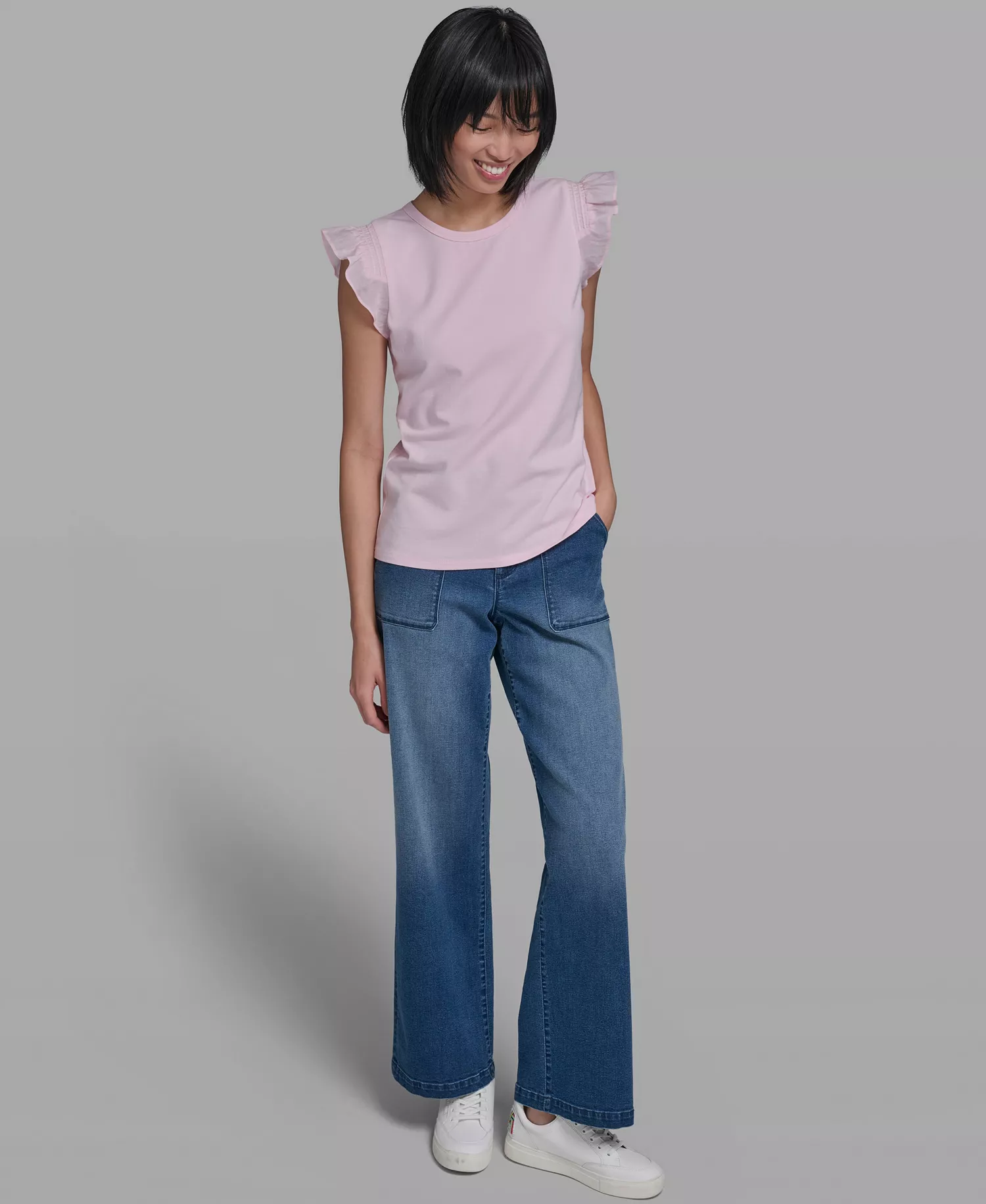 Women's Scallop Trim Boat Neck Top - Ballet Slipper - L