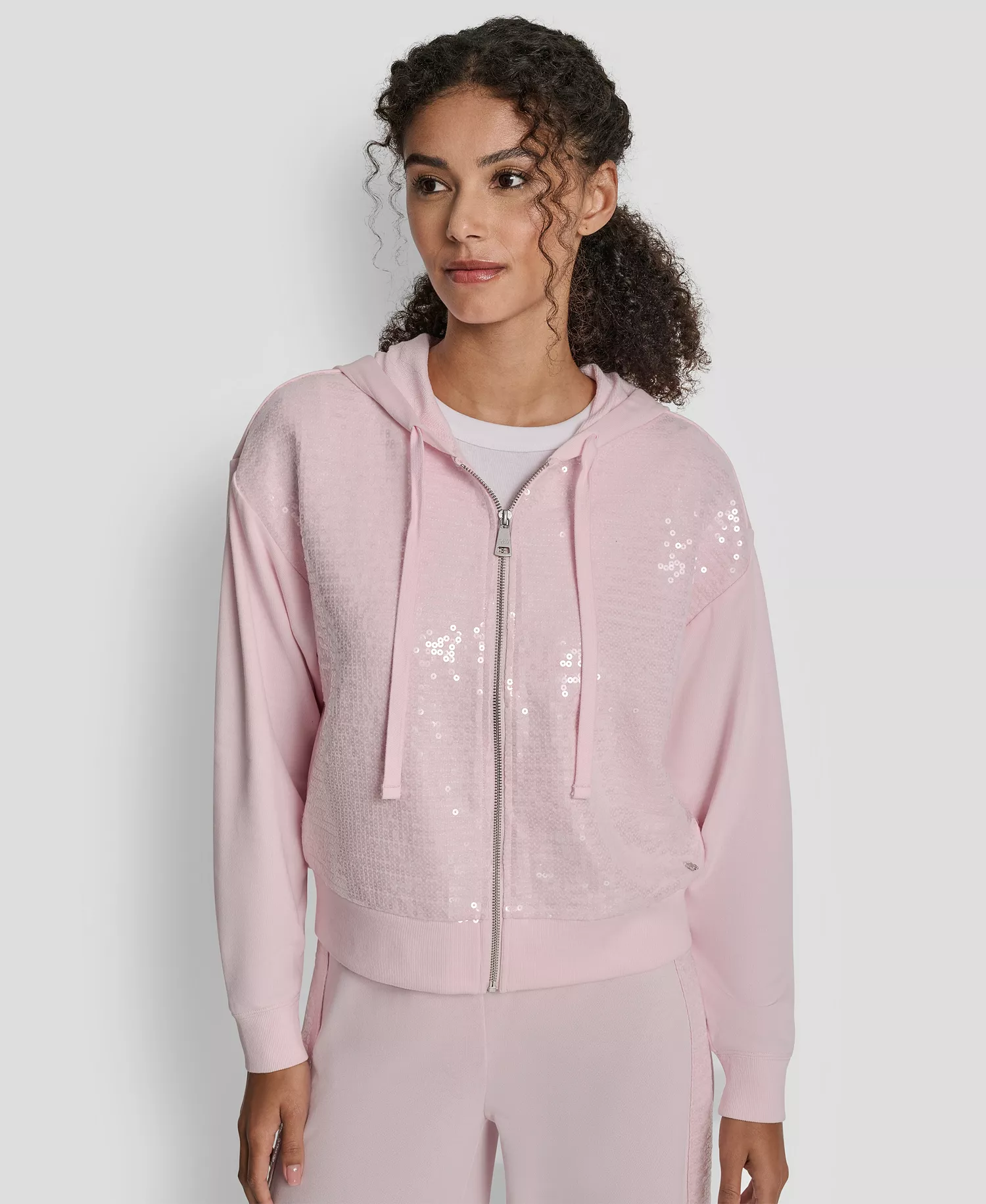 Women's Sequin Detail Long-Sleeve Jacket - Pink Moon - L