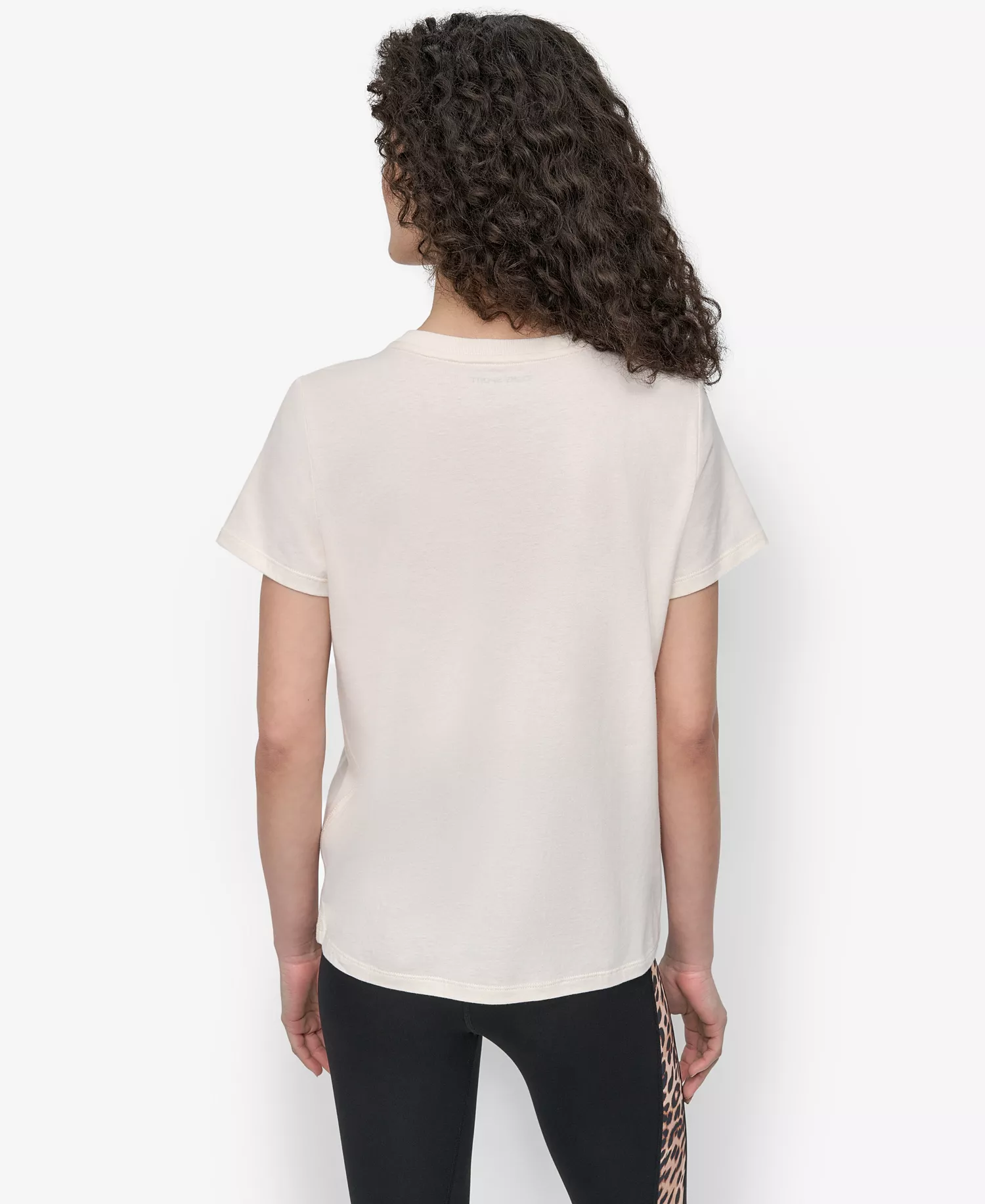 Women's Stacked Animal Print Crew Neck T-shirt - Eggng/Black Whiskey - XXS