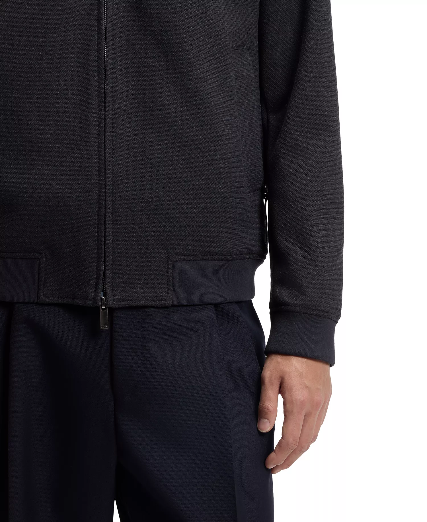 Men's Fabric Slim-Fit Jacket - Dark Blue - 36R