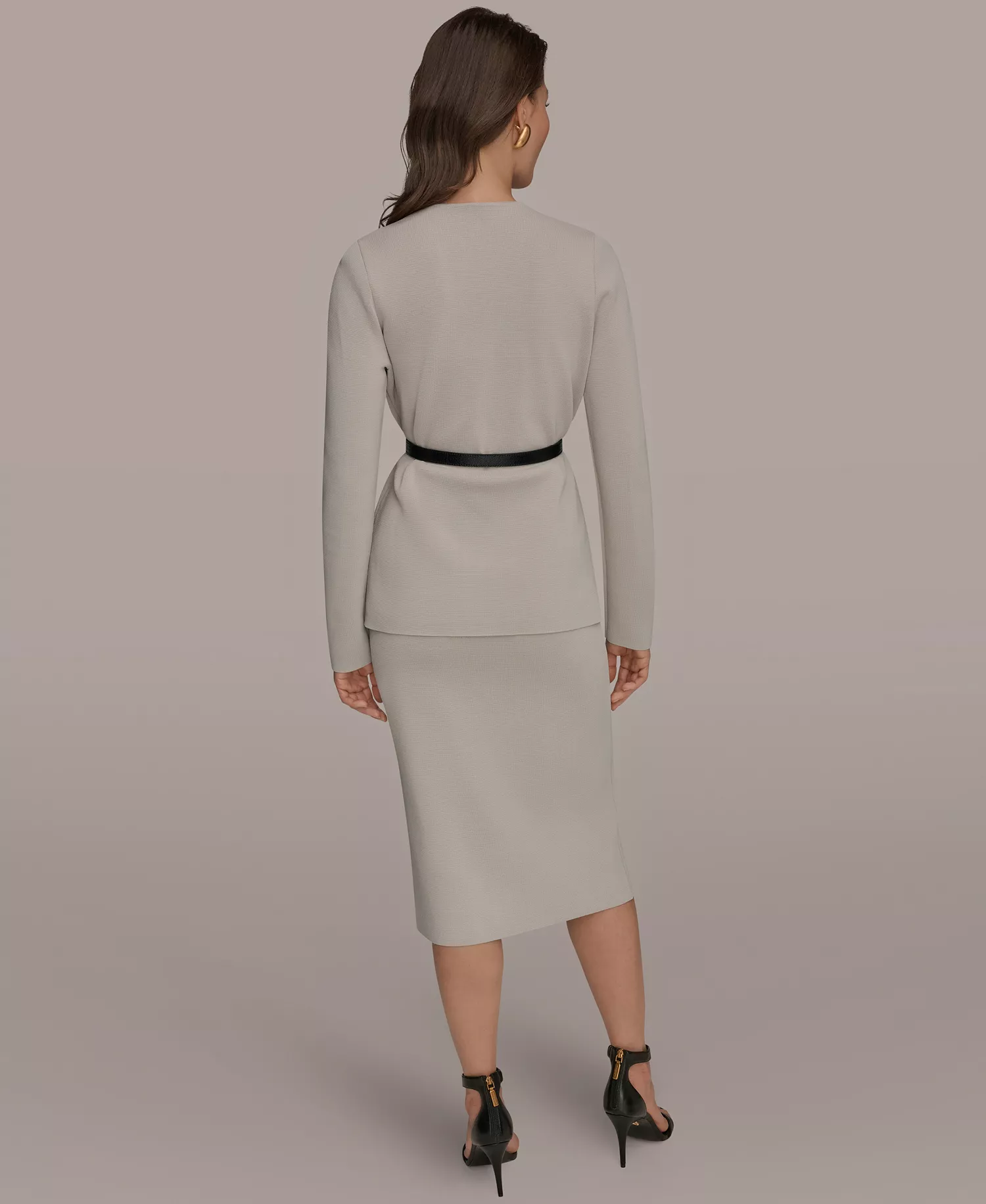 Women's 5-Button Belted Jacket, Regular & Petite - Tuscan Gray - L