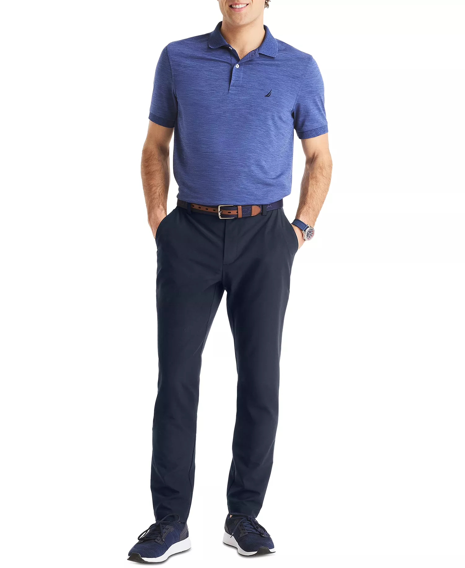 Men's Signature Slim-Fit Flat-Front Performance Pants - Navy Seas - 32 - 30