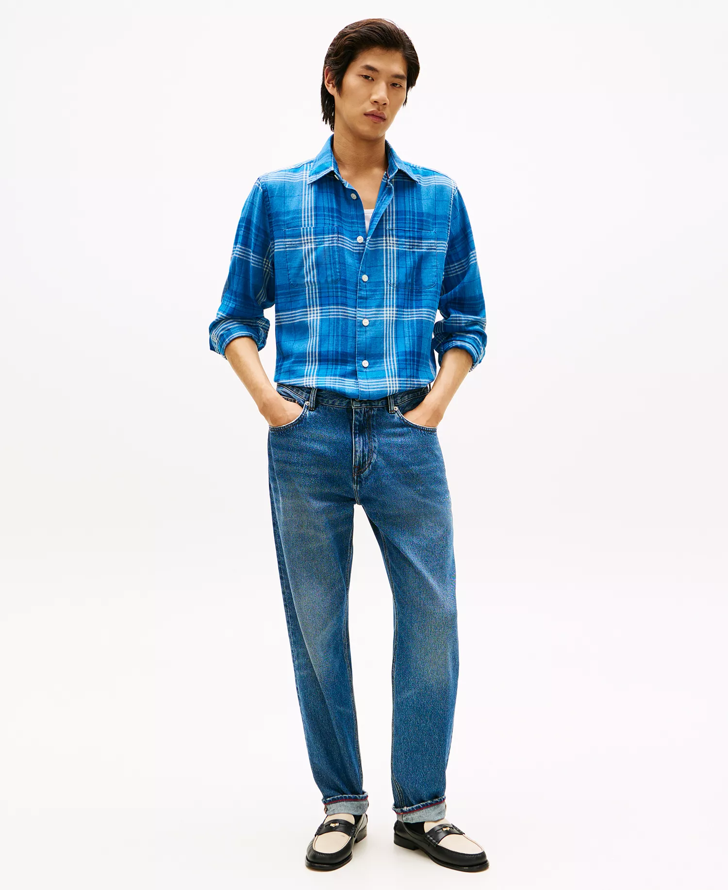 Men's Check Relaxed Fit Shirt - Light Blue Indigo / Check - L