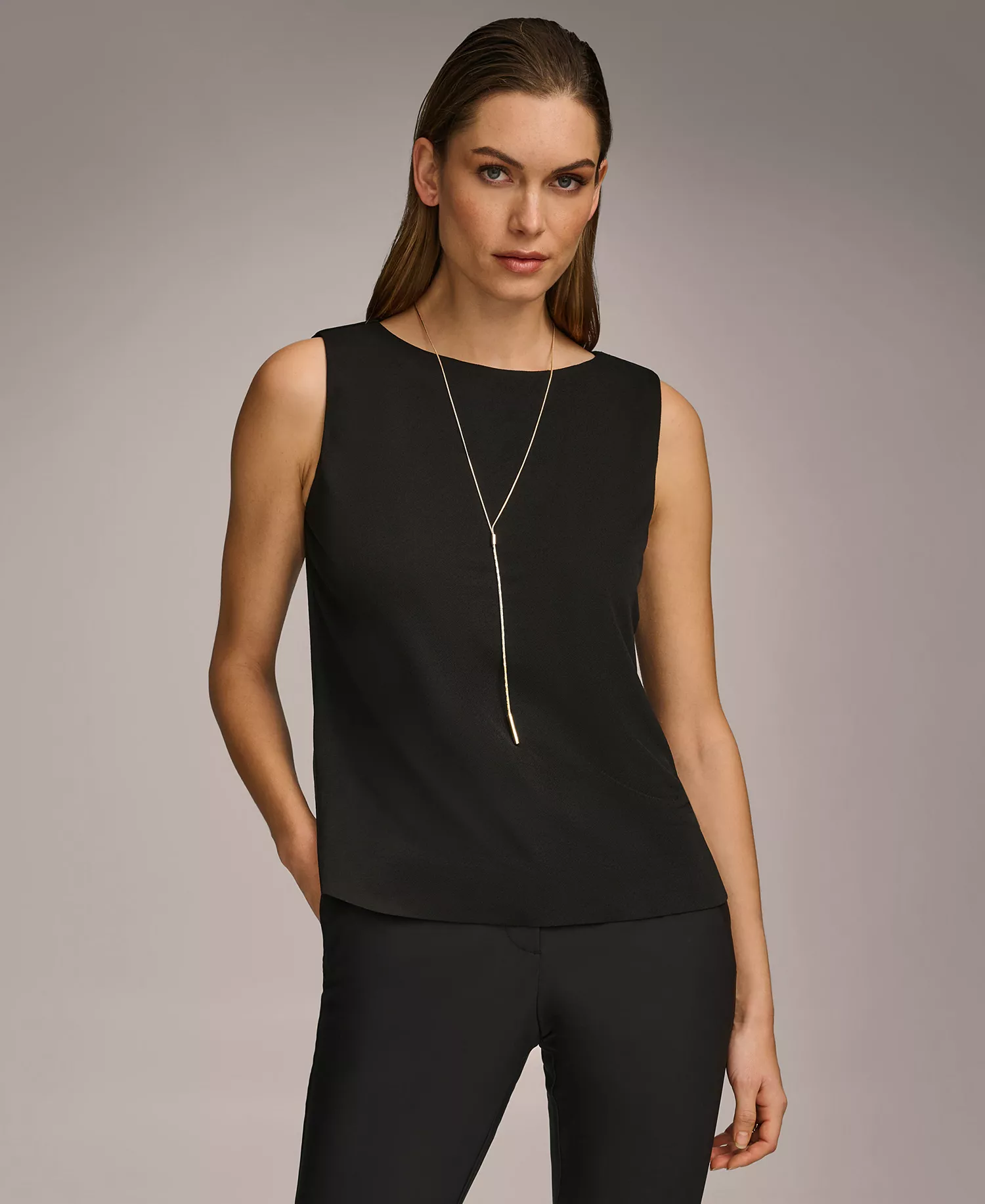 Donna Karan Women's Crewneck Sleeveless Top - Black - L