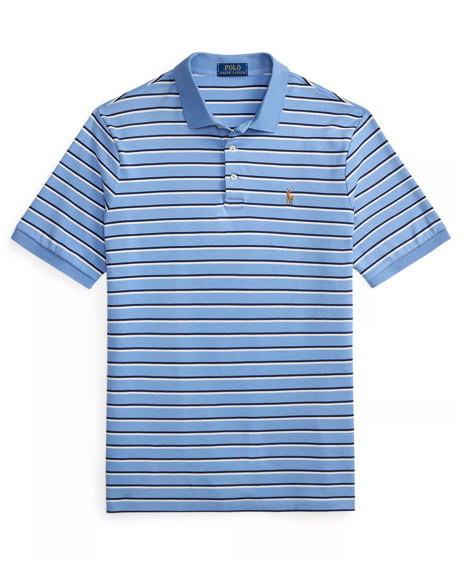 Men's Short-Sleeve Classic-Fit Striped Polo Shirt - Sky Blue Multi - 2XL