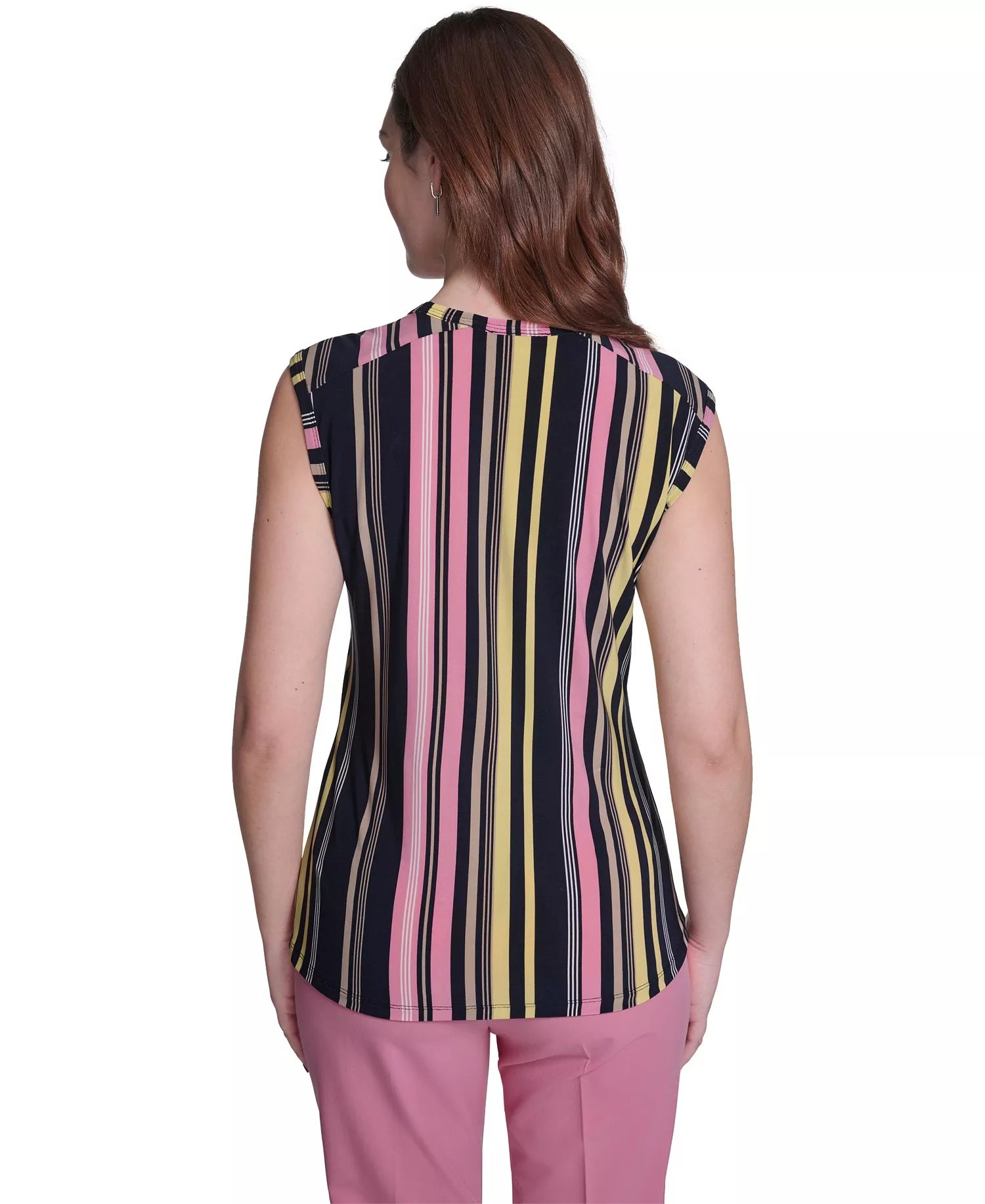 Women's Sleeveless Crewneck Stripe Top - Midnight/Pink Tulip - L