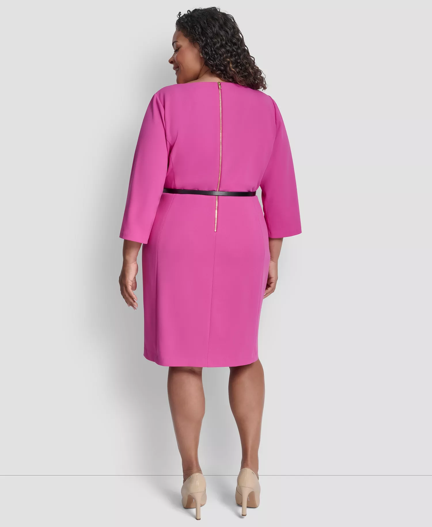Plus Size 3/4-Sleeve Asymmetrical Neck Sheath Dress - Rose Violet - 14W