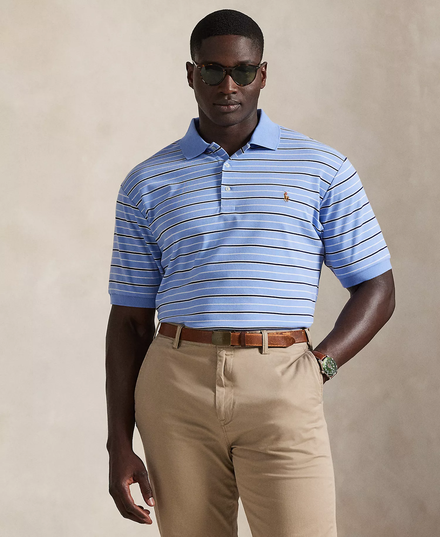 Men's Big & Tall Striped Short Sleeves Polo Shirt - Fall Blue Multi - 2LT