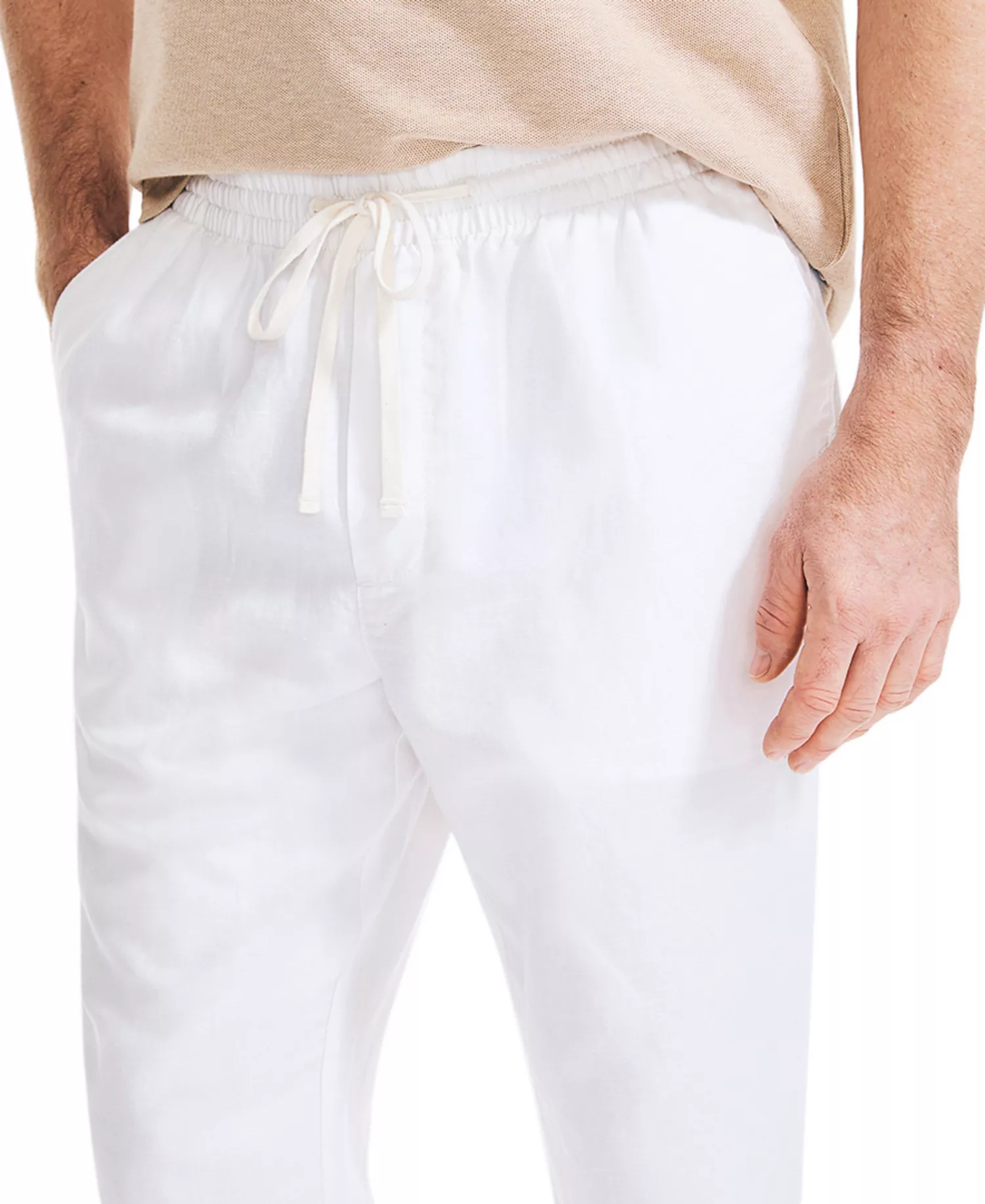 Men's Classic-Fit Elastic Drawstring Linen Pant - Bright White - 2XL