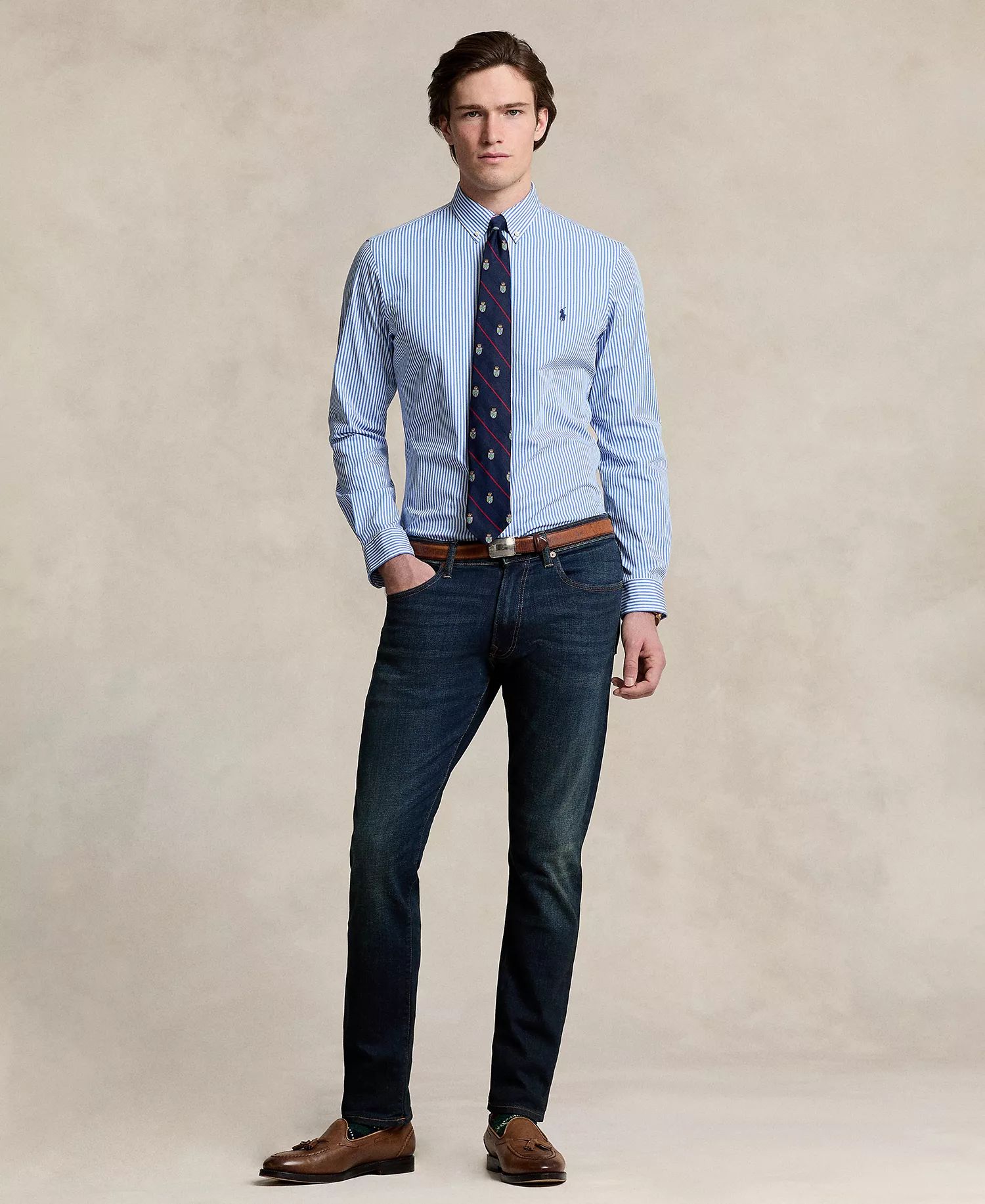 Men's Slim-Fit Striped Stretch Shirt - Light Blue/White - 2XL