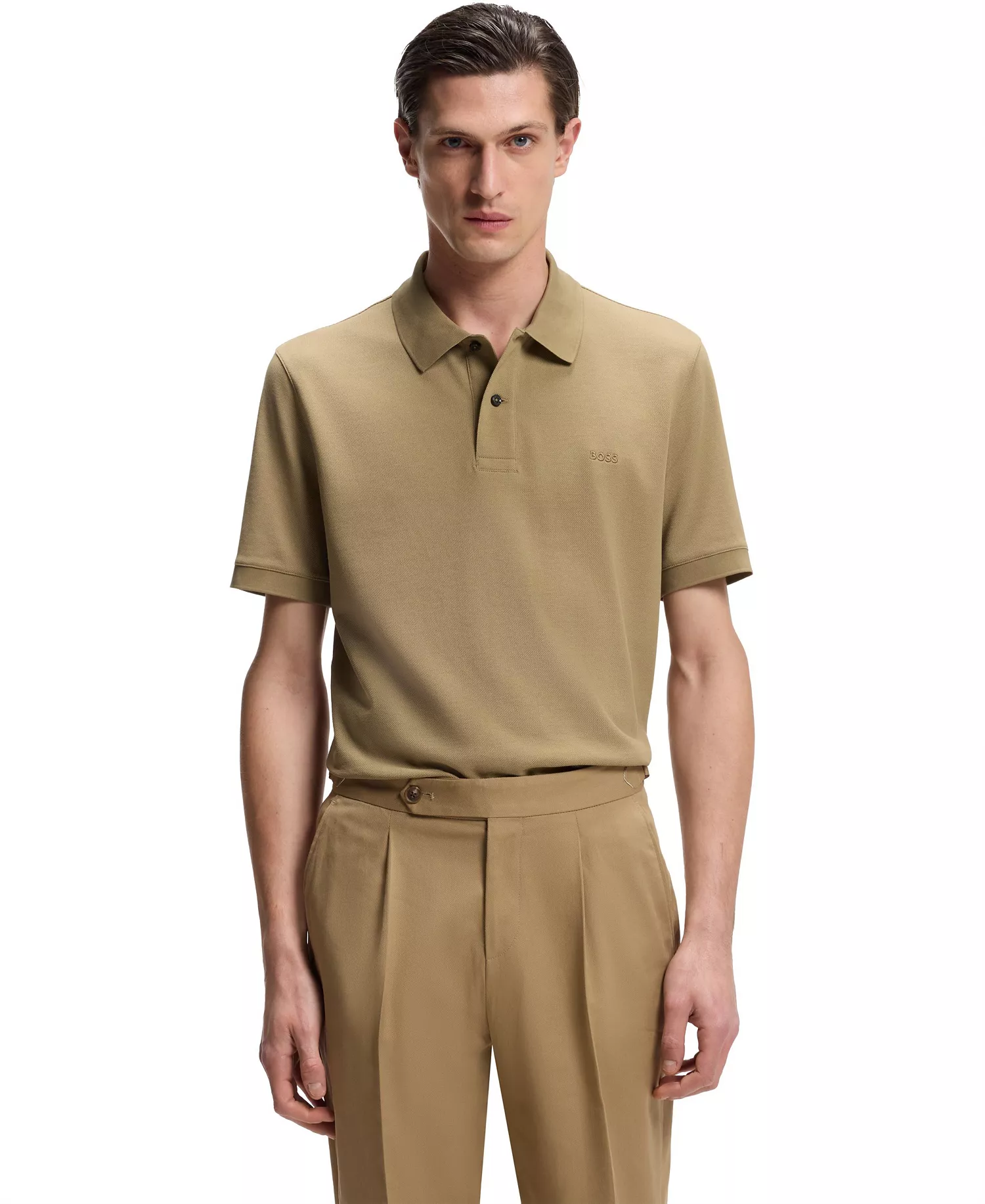 Men's Cotton Piqué Embroidered Logo Pallas Polo Shirt - Dark Beige - 2XL