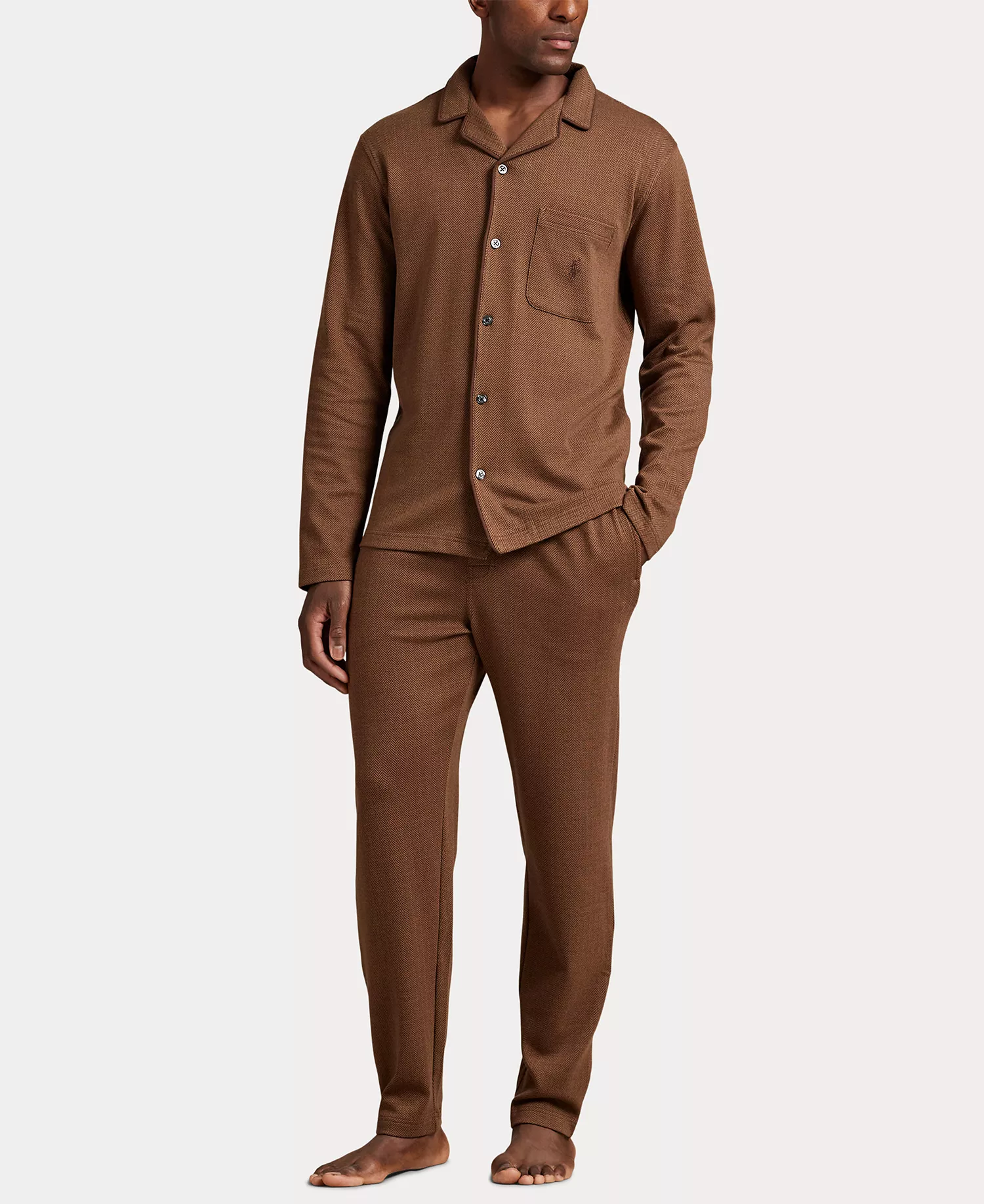 Men's Herringbone Drawstring Pajama Pants - American Brown - M