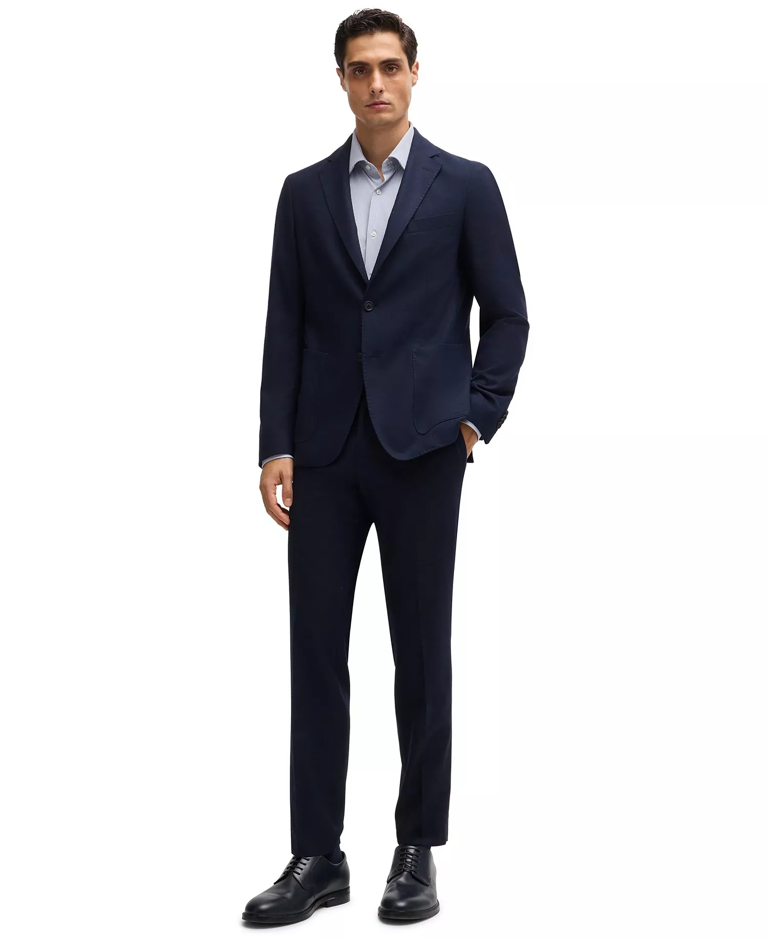 Men's Structured Performance-Stretch Fabric Regular-Fit Dress Shirt - Dark Blue - 16