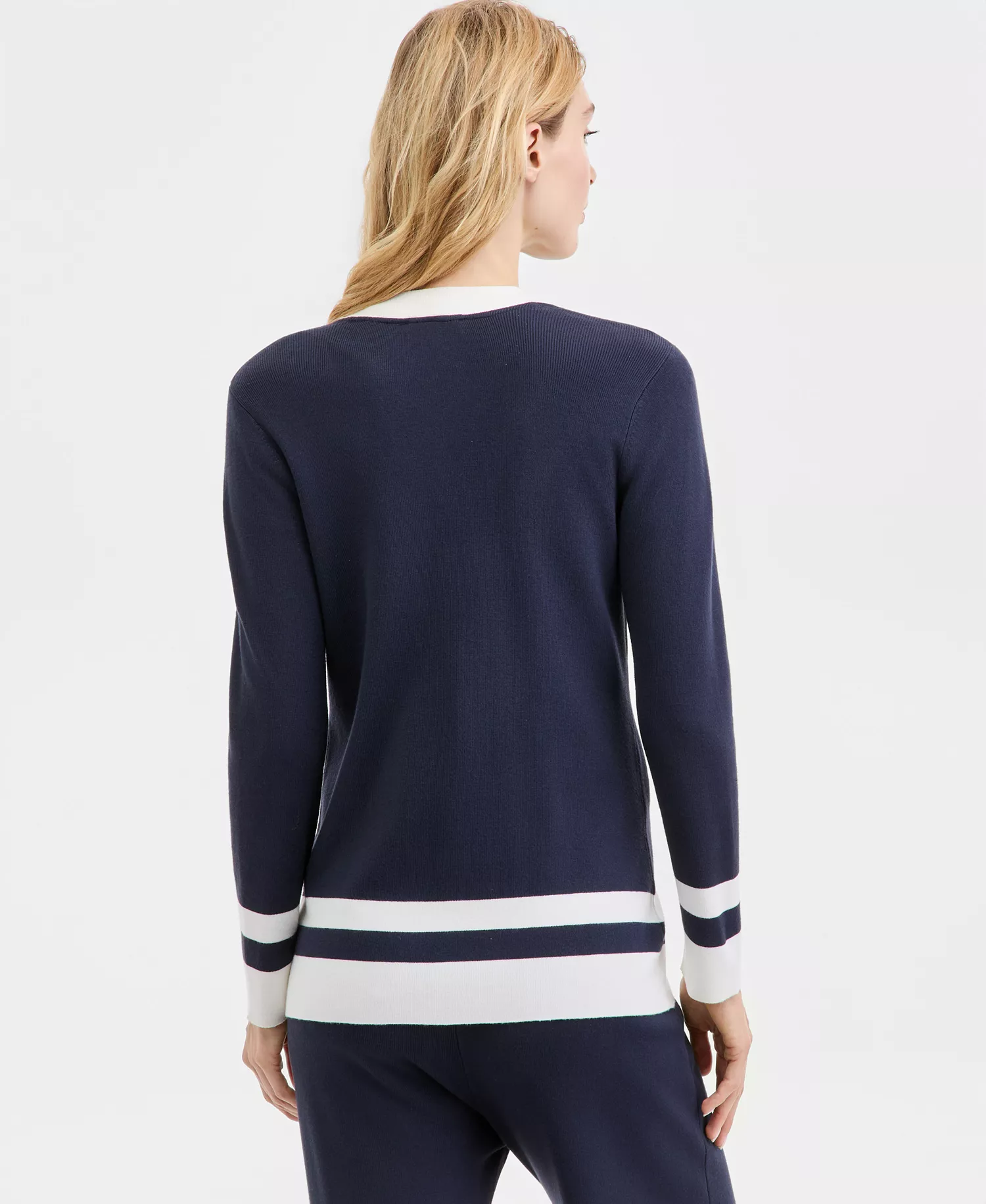 Nautica Women's Long V-Neck Cardigan Sweater - Night Sky/ Ivory - L