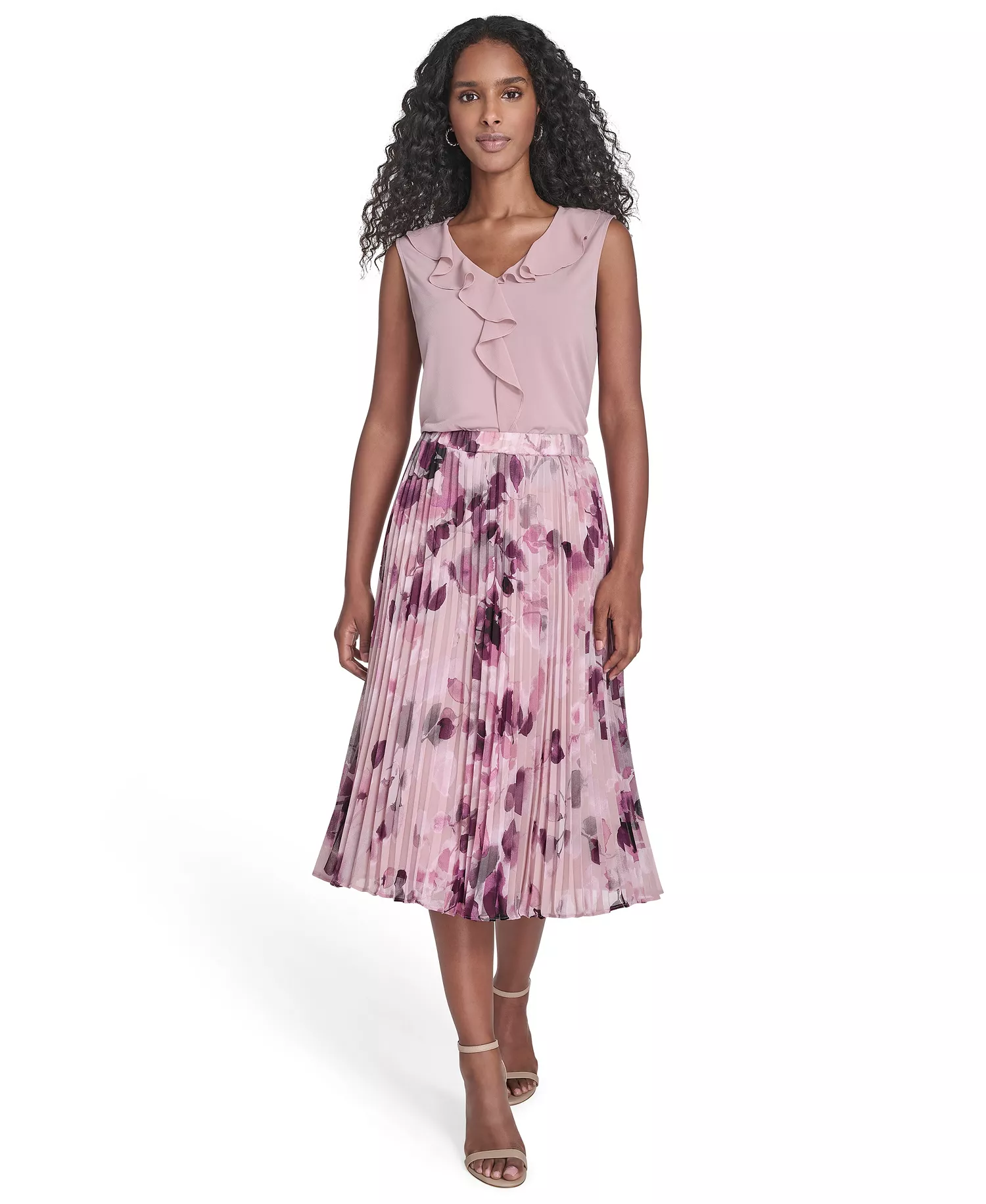 Petite Printed Chiffon Midi Skirt - Pink Thistle Multi - 2P