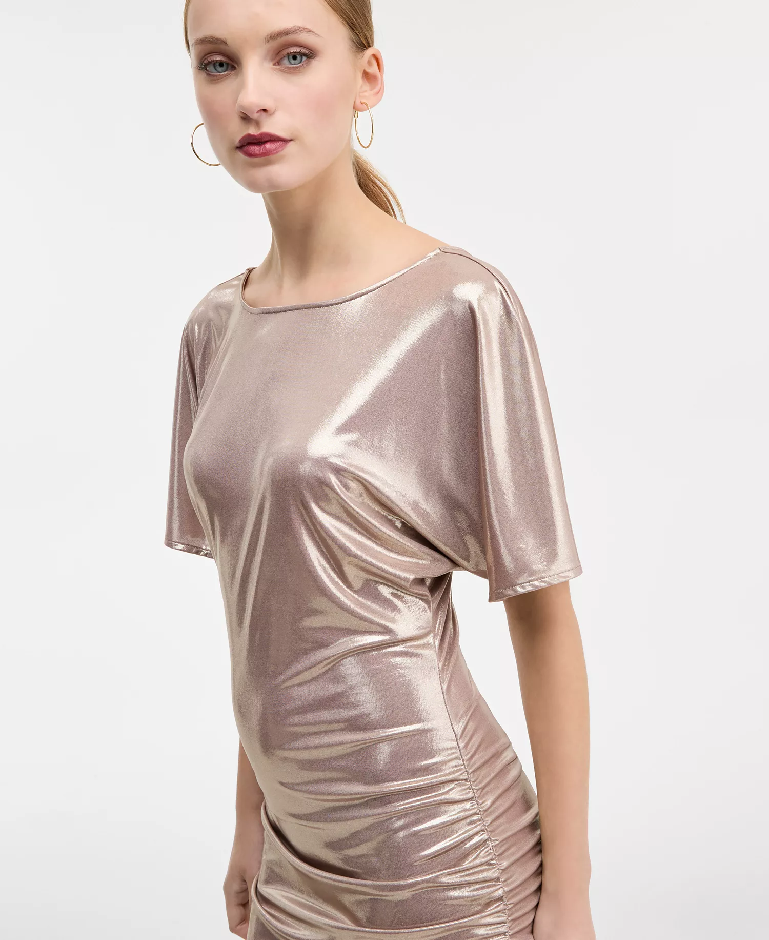 Women's Lamé Ruched Mini Dress - Gold - S