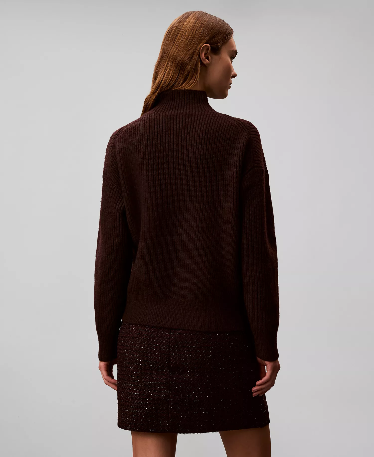 Women's Relaxed Turtle Neck Sweater - Mocha Brown - S