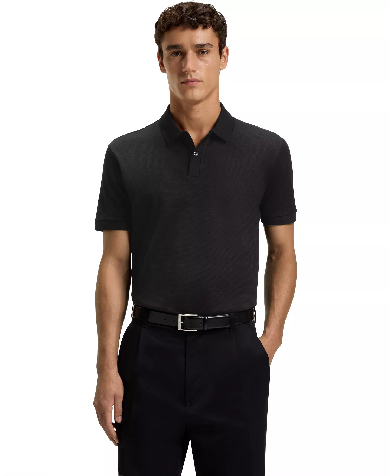 Men's Mercerised-Cotton Polo Shirt - Black - 2XL