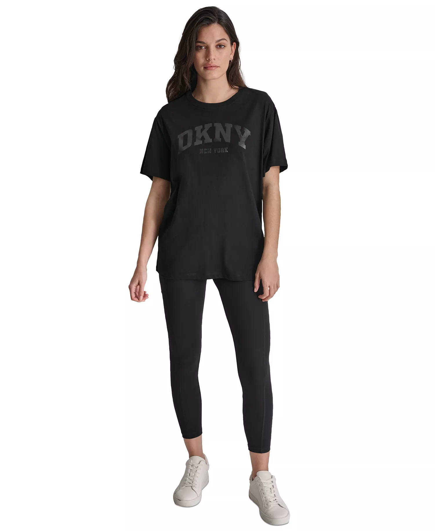 Sport Women's Varsity Satin Logo Oversized Cotton T-Shirt  - Black - L